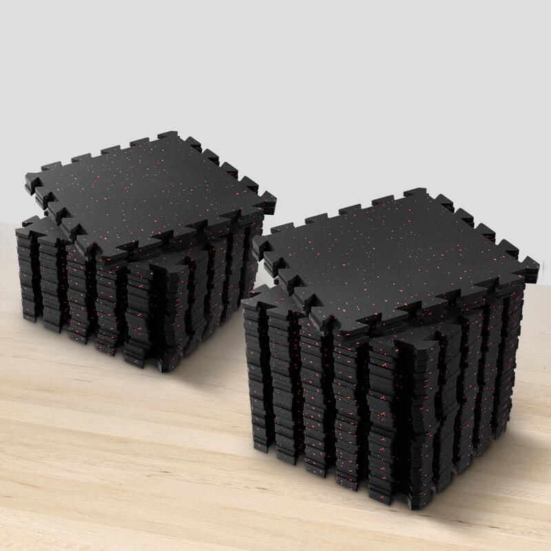 Tapis de sol fitness – caoutchouc épais – set de 80 dalles emboîtables