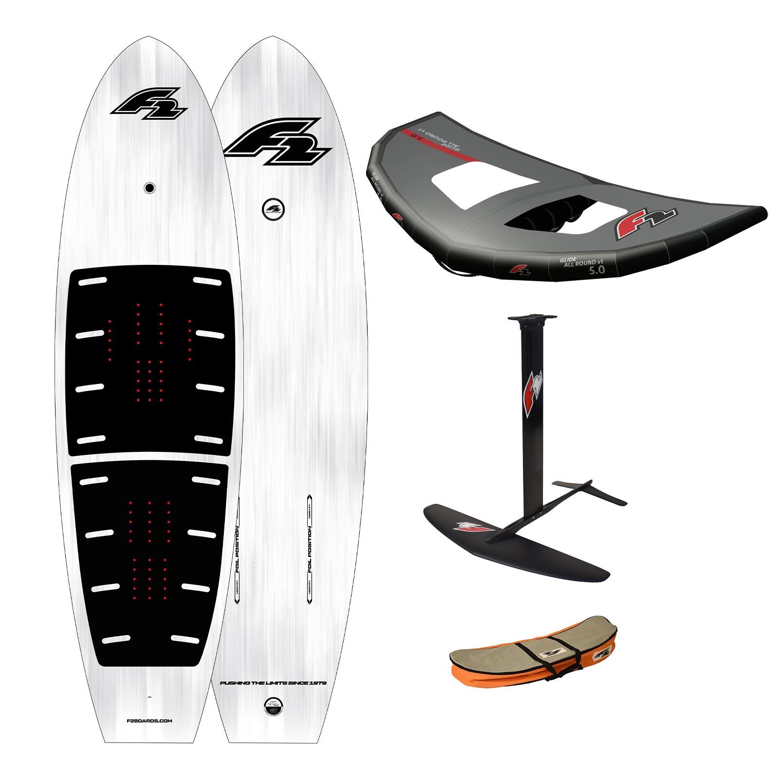 F2 Set Foilboard Glide Ex Team 135L mit Alu Foil 1700 + Allround Wing 4qm 1/4