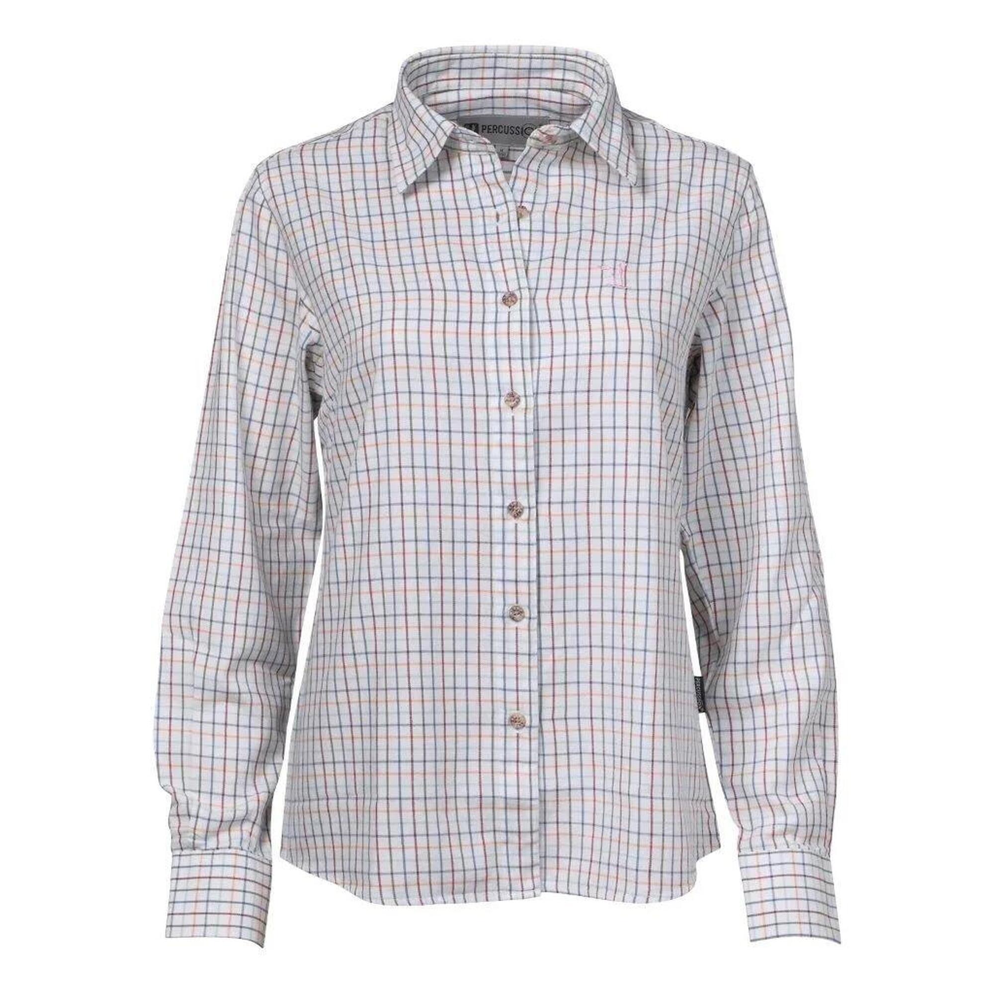 Percussion - Chemise Percussion A Petits Carreaux Pour Femme -xxl - Chemise Manches Longues - Blanc - Decathlon