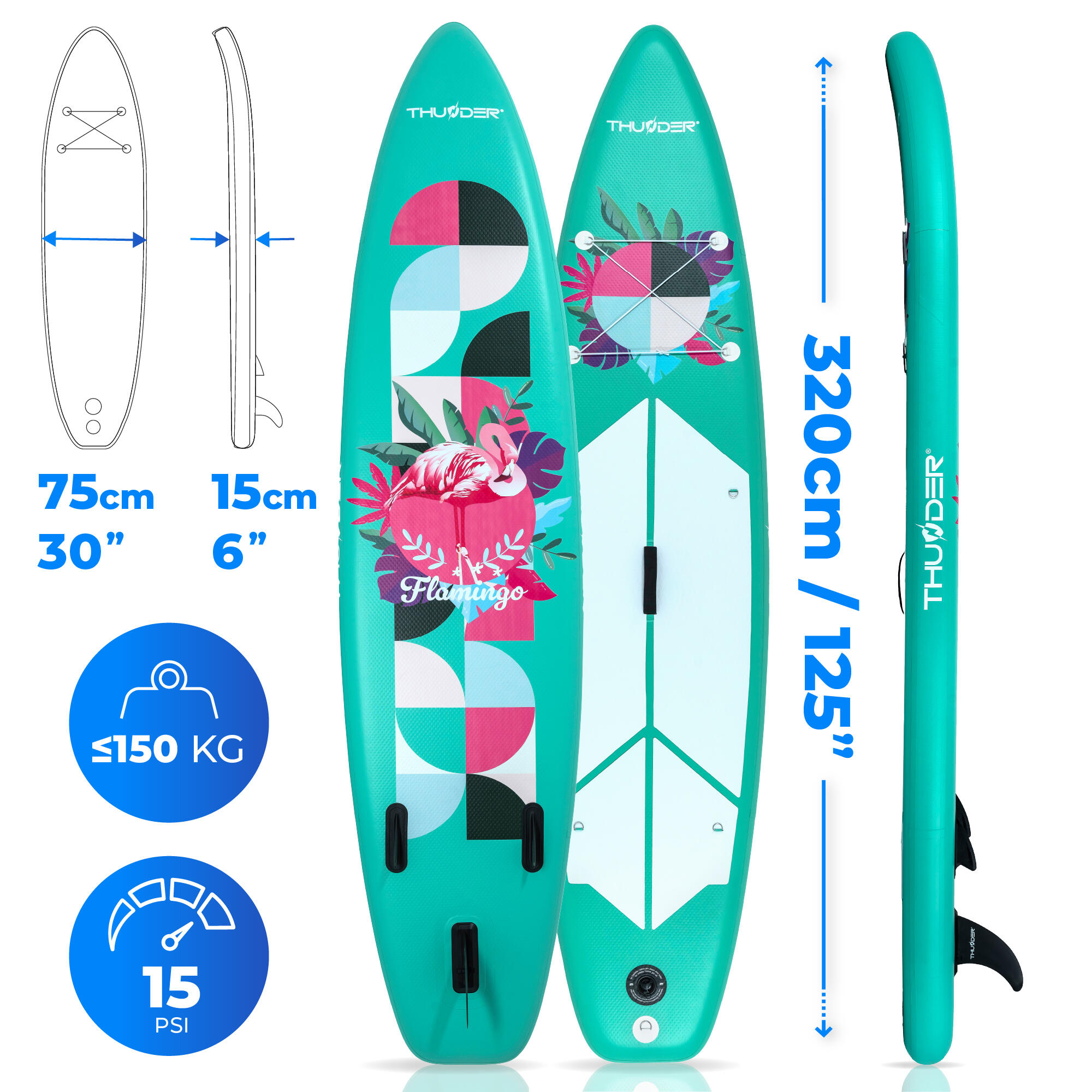 Prancha de SUP insuflável com acessórios THUNDER FLAMI 320cm 2/8