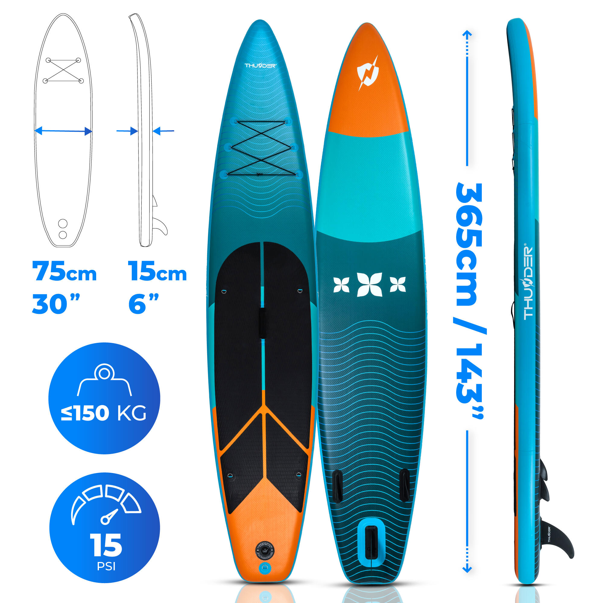 Prancha de SUP insuflável com acessórios THUNDER STORME 365cm 2/8