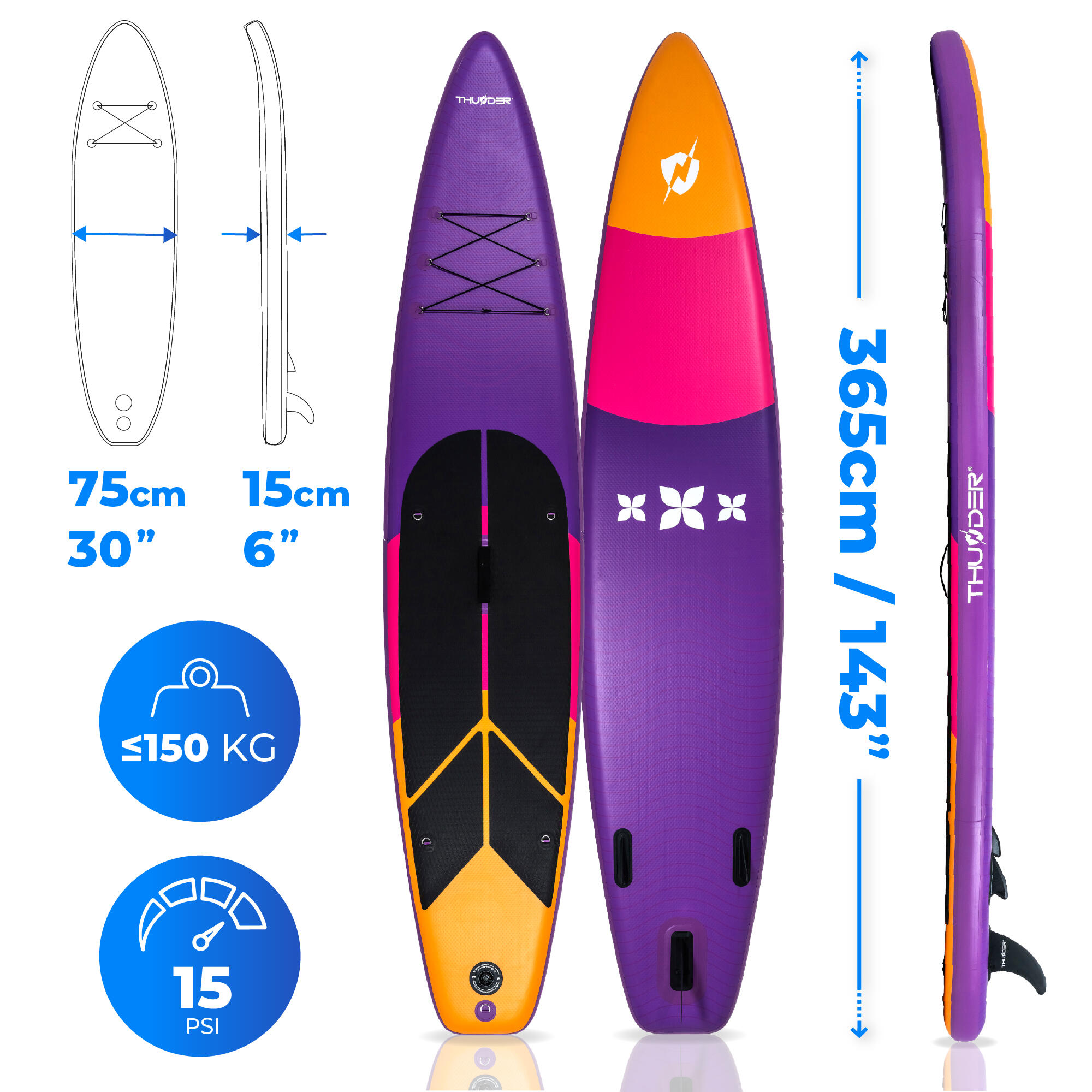 Opblaasbaar SUP-board met accessoires THUNDER SHARPE 365cm 2/8