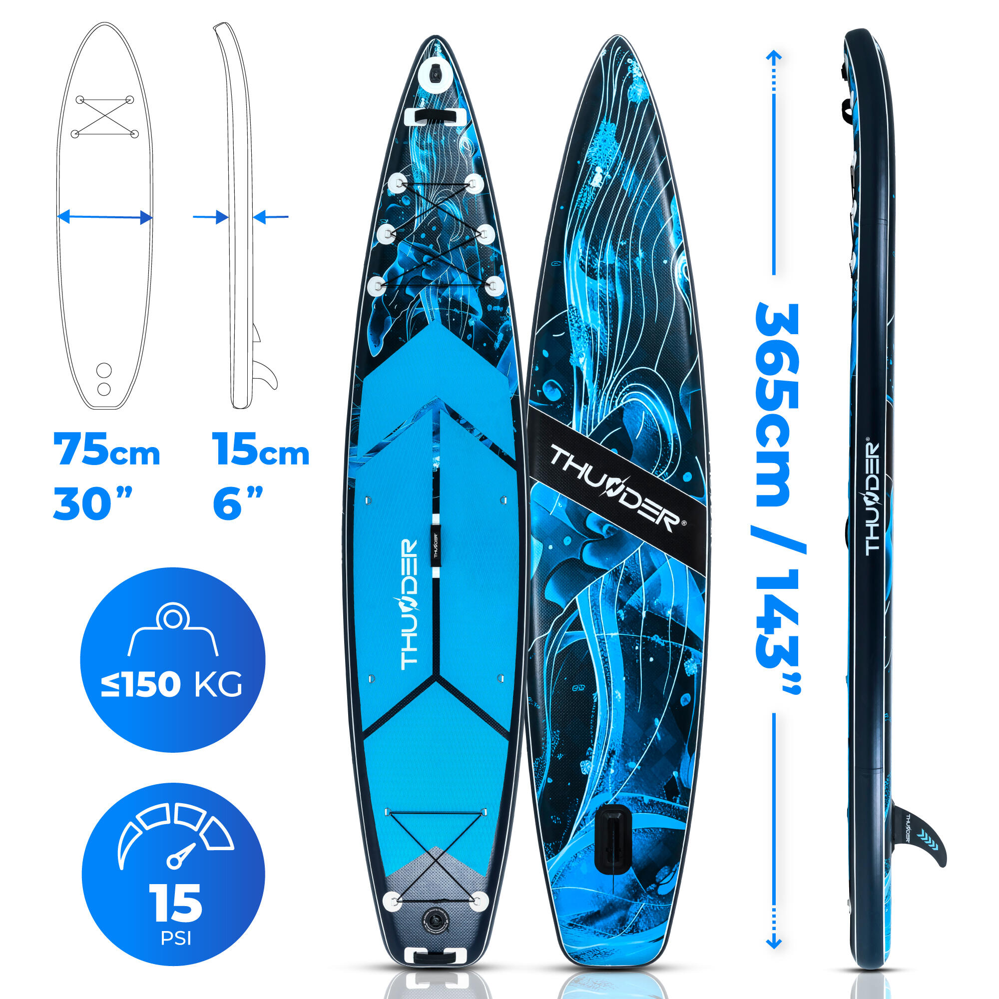 Tabla de SUP inflable con accesorios THUNDER BLUET 365cm 2/8