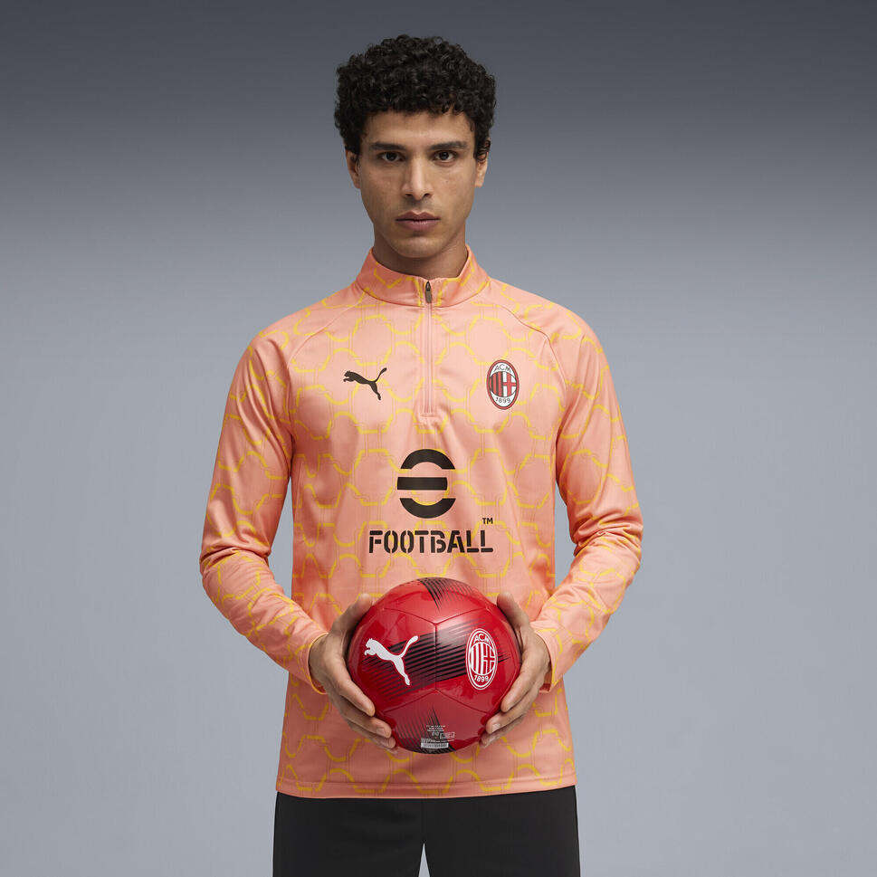 Męska bluza przedmeczowa z zamkiem 1/4 AC Milan PUMA Pink Fruit Sunny Yellow