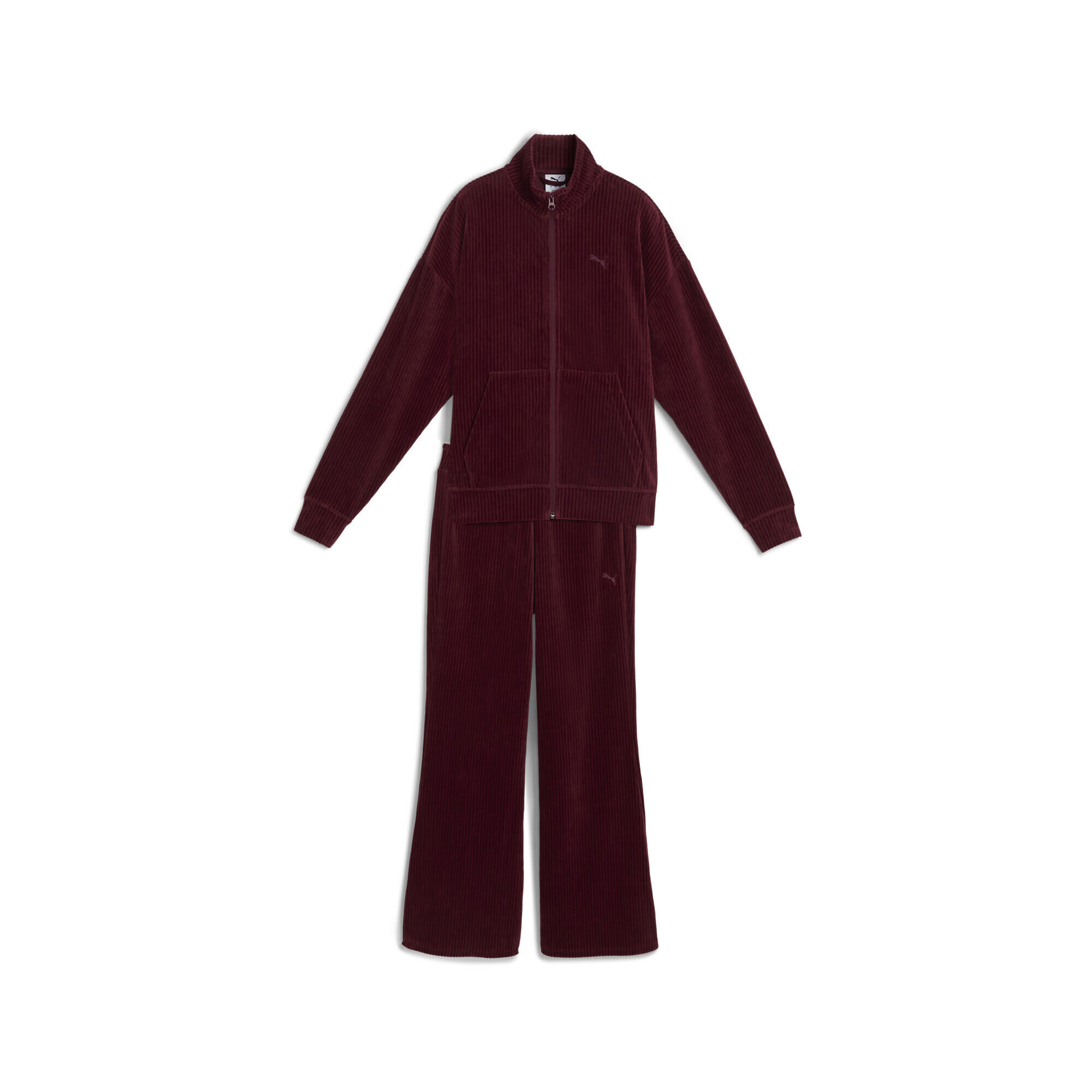 Damski prążkowany dres z weluru o luźnym kroju PUMA Ruby Shimmer Red