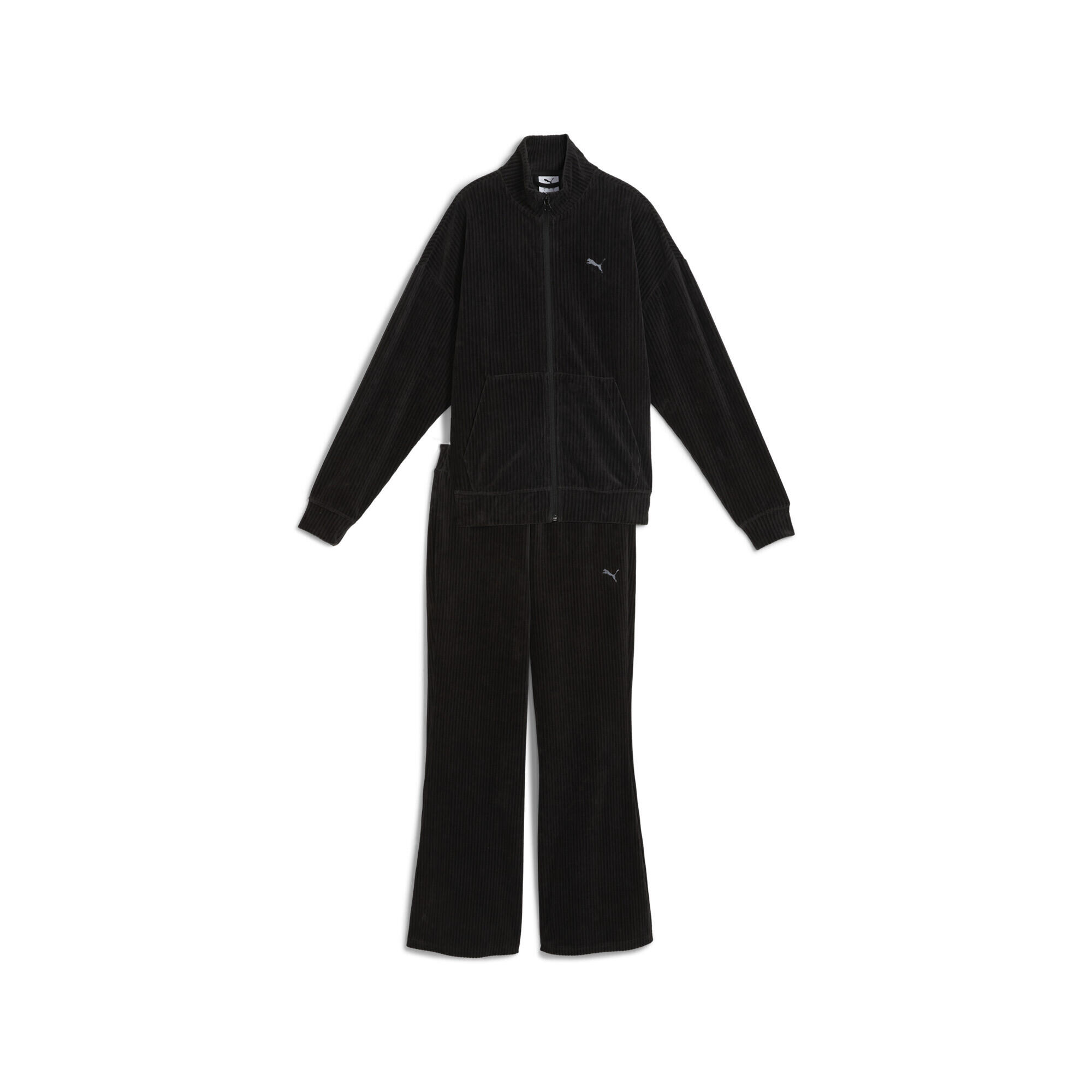 Damski prążkowany dres z weluru o luźnym kroju PUMA Black