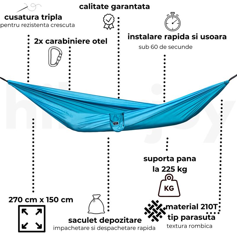 Hamac din material parasuta,ultra usor,270x140 cm,curele de prindere si carabine
