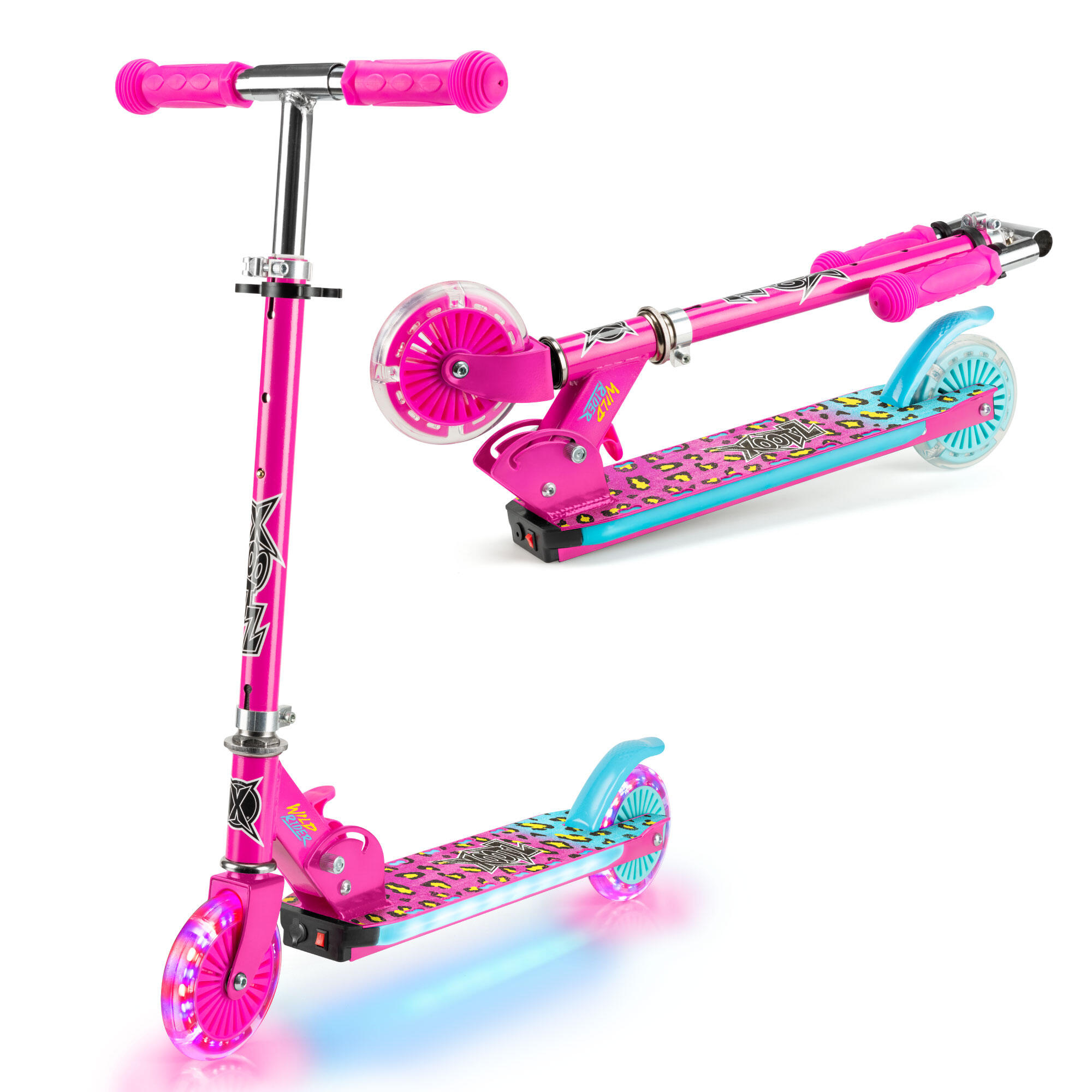 XOOTZ Xootz Wild Rider LED Scooter Pink Tiger Folding Light Up Scooter