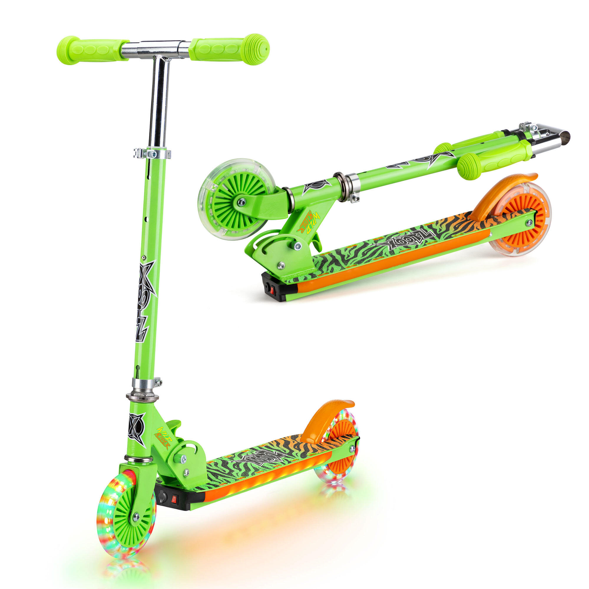 葉 Uekoo Xootz Wild Rider LED Scooter Green Tiger Folding Light Up Scooter