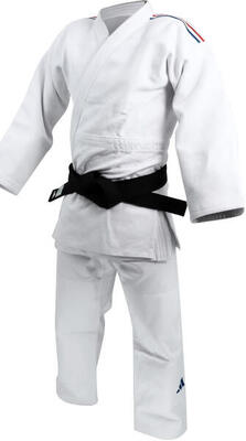 Judogi met blauw wit rode streep adidas champion iii