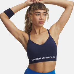 Brassière de sport bleu marine à maintien léger UA Vanish Seamless pour femme