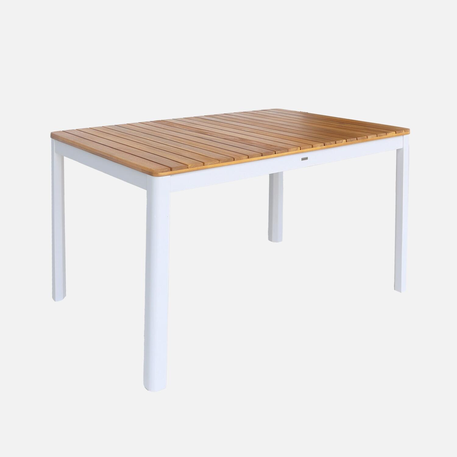 Mesa de jardim de acácia com cantos arredondados, 6 lugares, branco