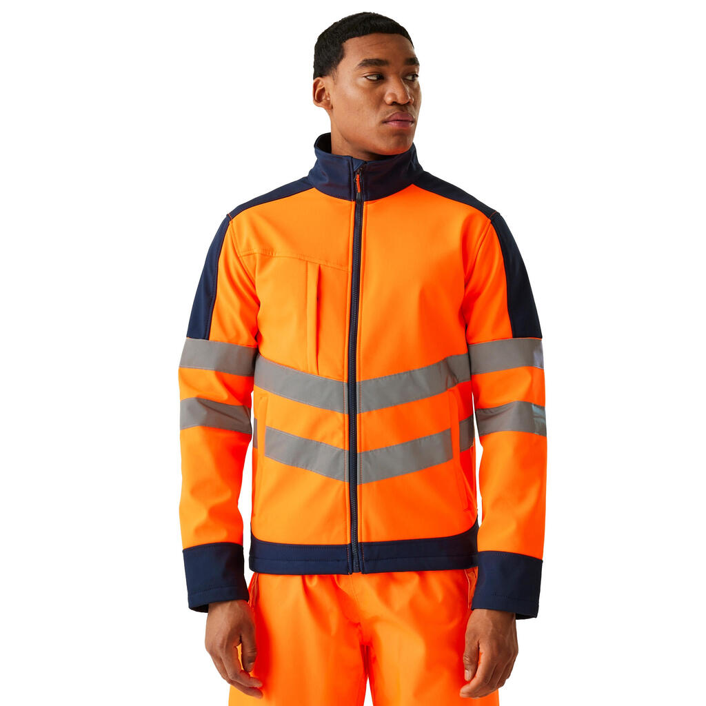 Mens HiVis 3 Layer Soft Shell Jacket (Black/Orange)