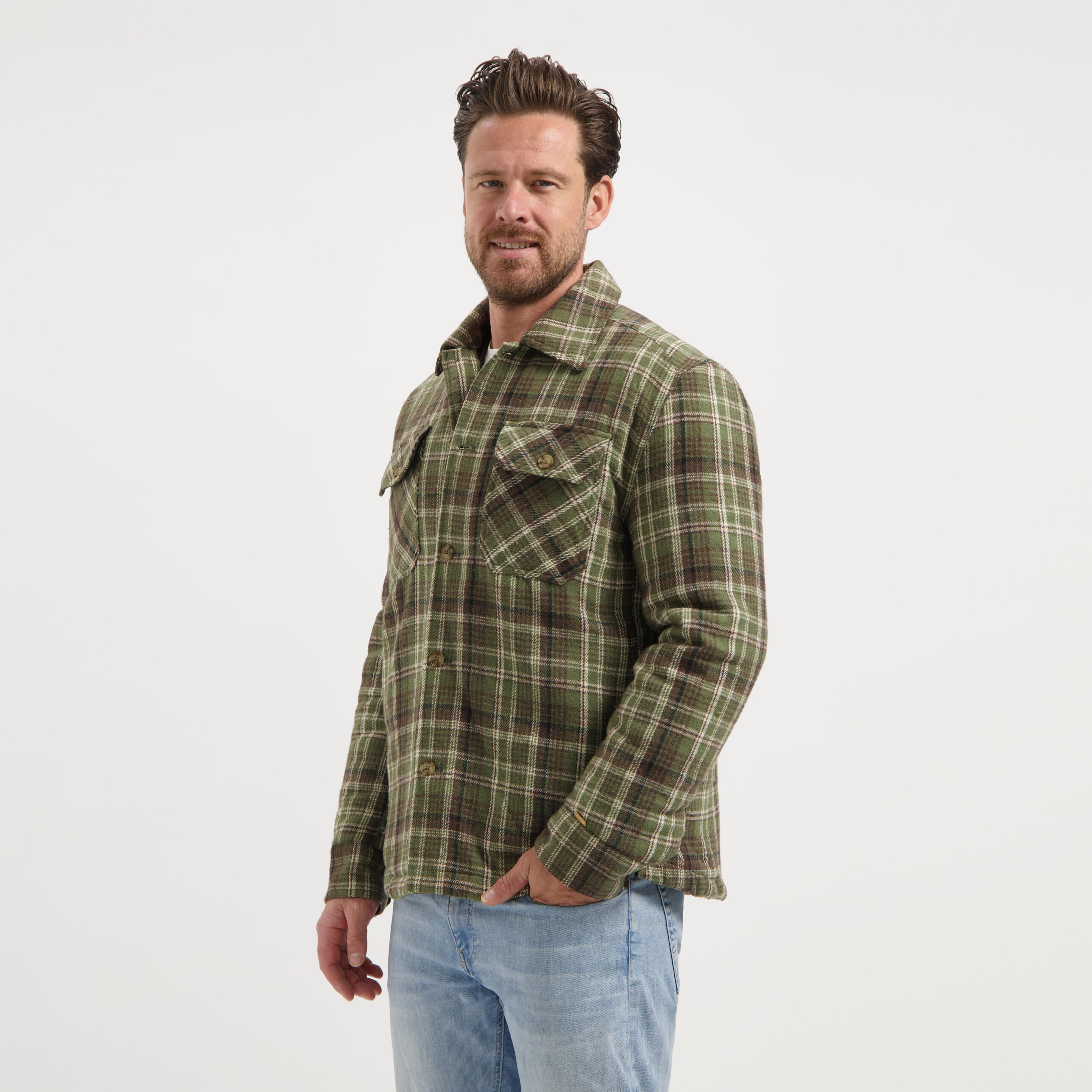 Duke Heren - Tussenjas/Shacket - Gevoerd overshirt - Groen 1/7