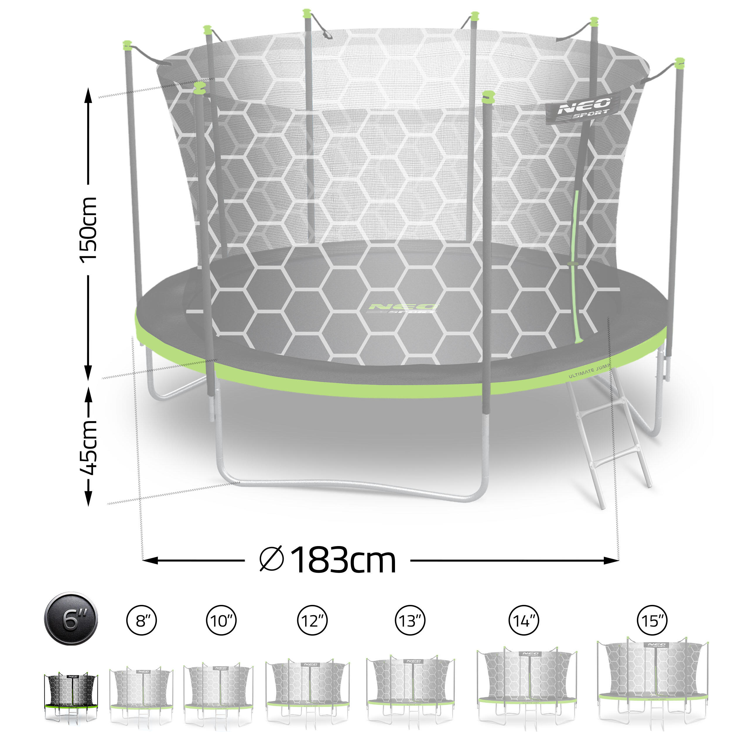 Trampolina ogrodowa z siatką wewnętrzną Neo-Sport 183cm 6ft 6/7