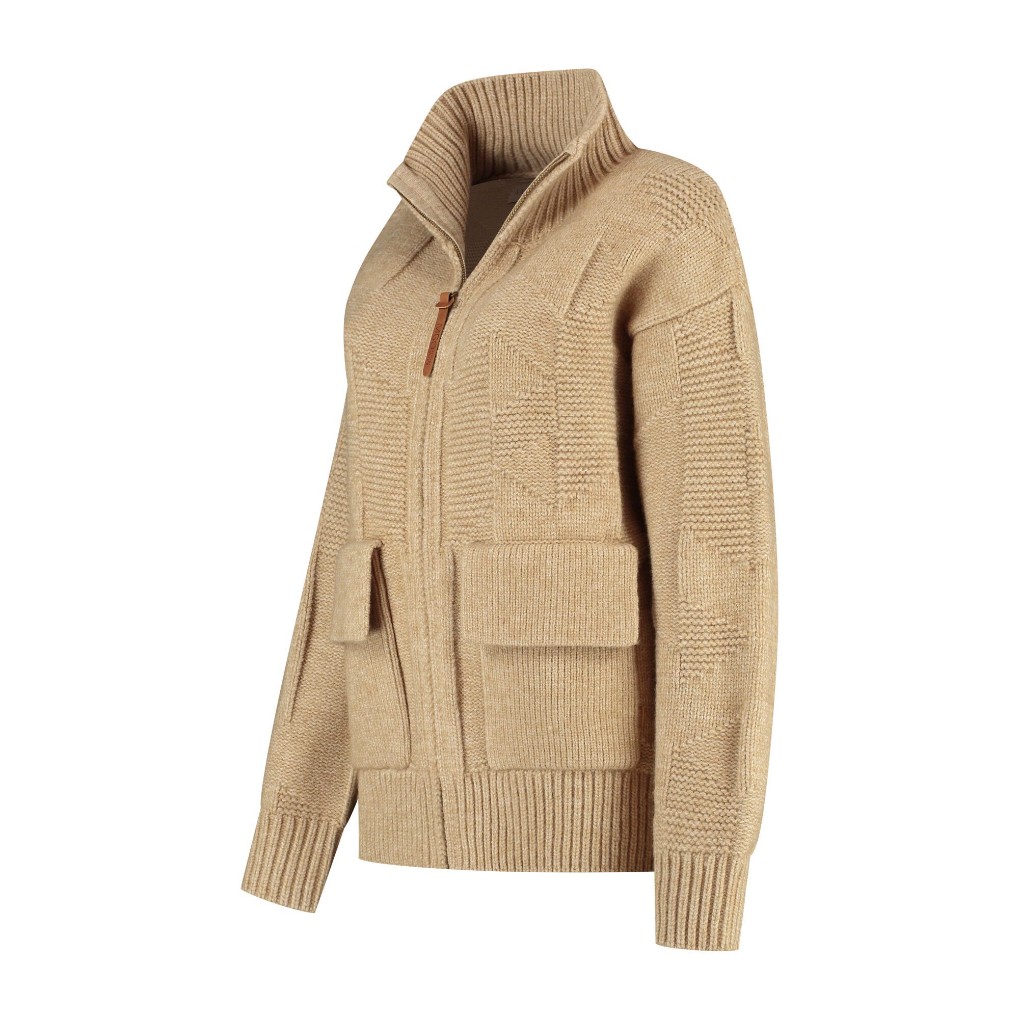 Tamar Dames - Outdoorvest - Grof gebreid - Zand 3/7
