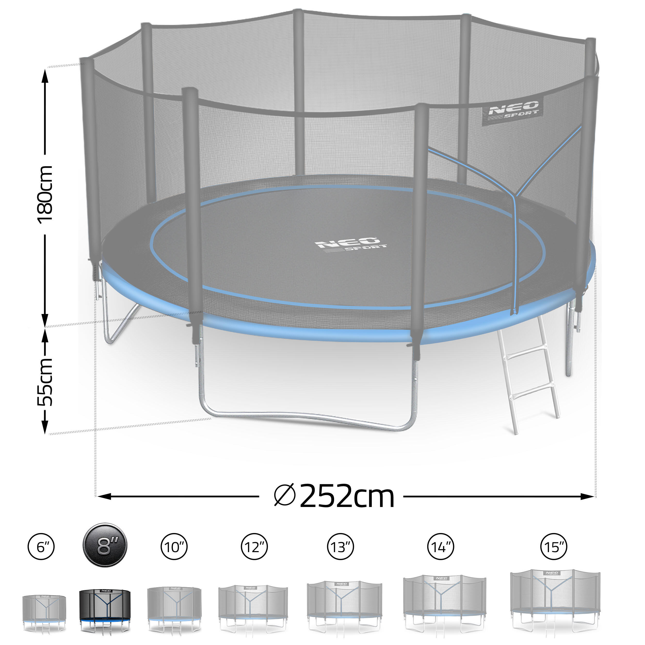 Trampolin Gartentrampolin Kindertrampolin Sicherheitsnetz Neo-Sport 252 cm 8FT 6/7