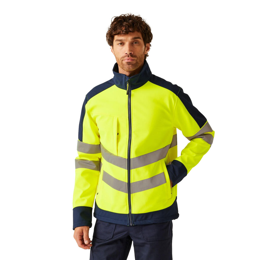 Mens HiVis 3 Layer Soft Shell Jacket (Black/Yellow)
