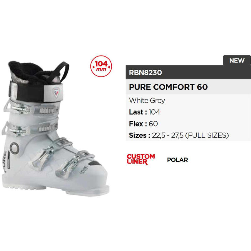 Rossignol Pure Comfort 60 Clăpari Schi Femei - 24.5 - White Grey