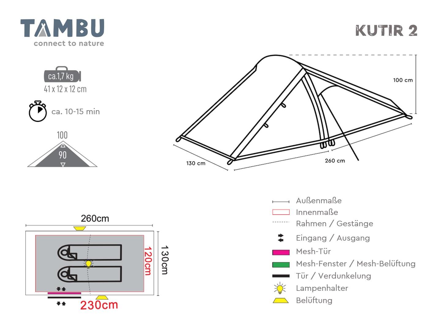 TAMBU KUTIR | Tente de trekking légère 2 pers. couleur grise 3/7