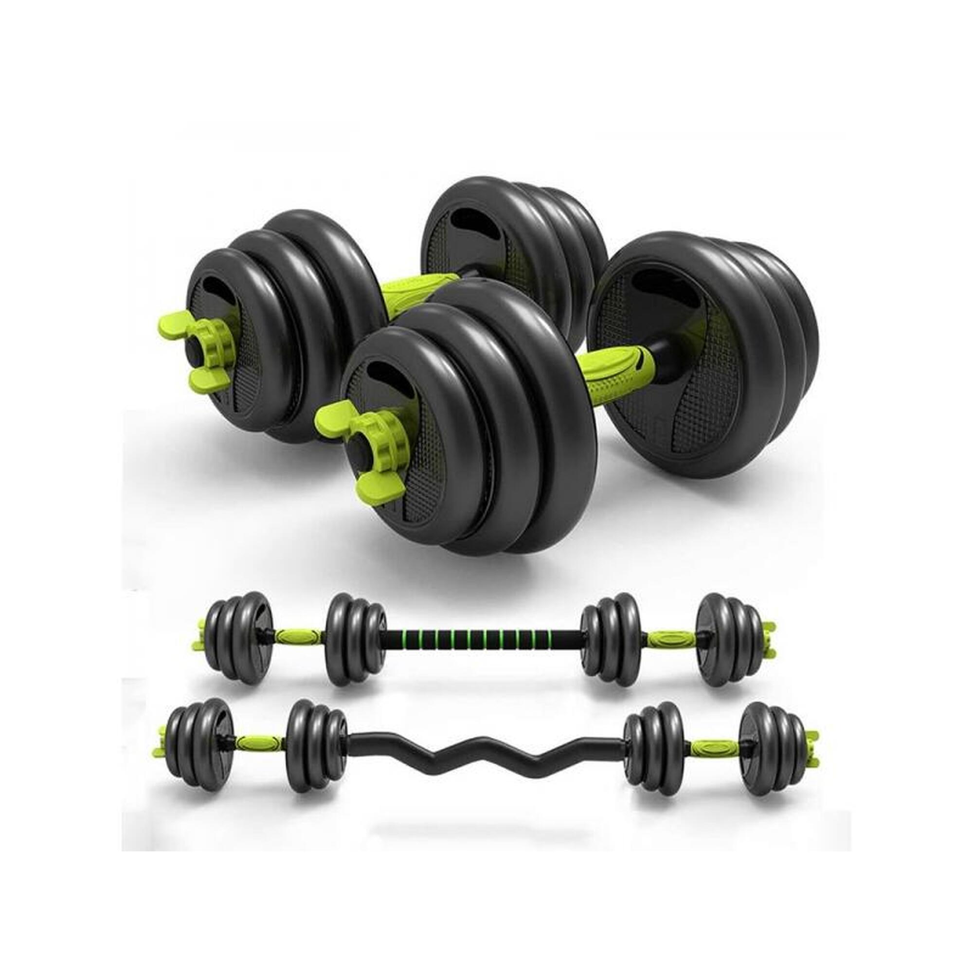 Set Gantere reglabile kettlebell FitTronic 5 in 1 de 20 kg ZK20, cu bara curbata