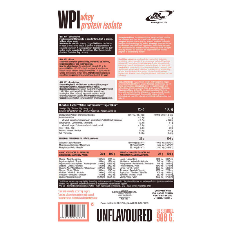 Izolat proteic din zer, WPI, Natur, 900g