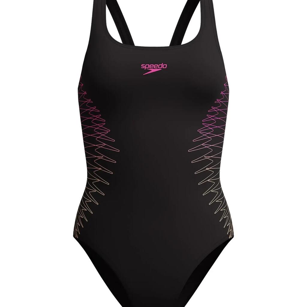 Speedo Placement Muscleback Swimsuit - Black/Pink/Orange