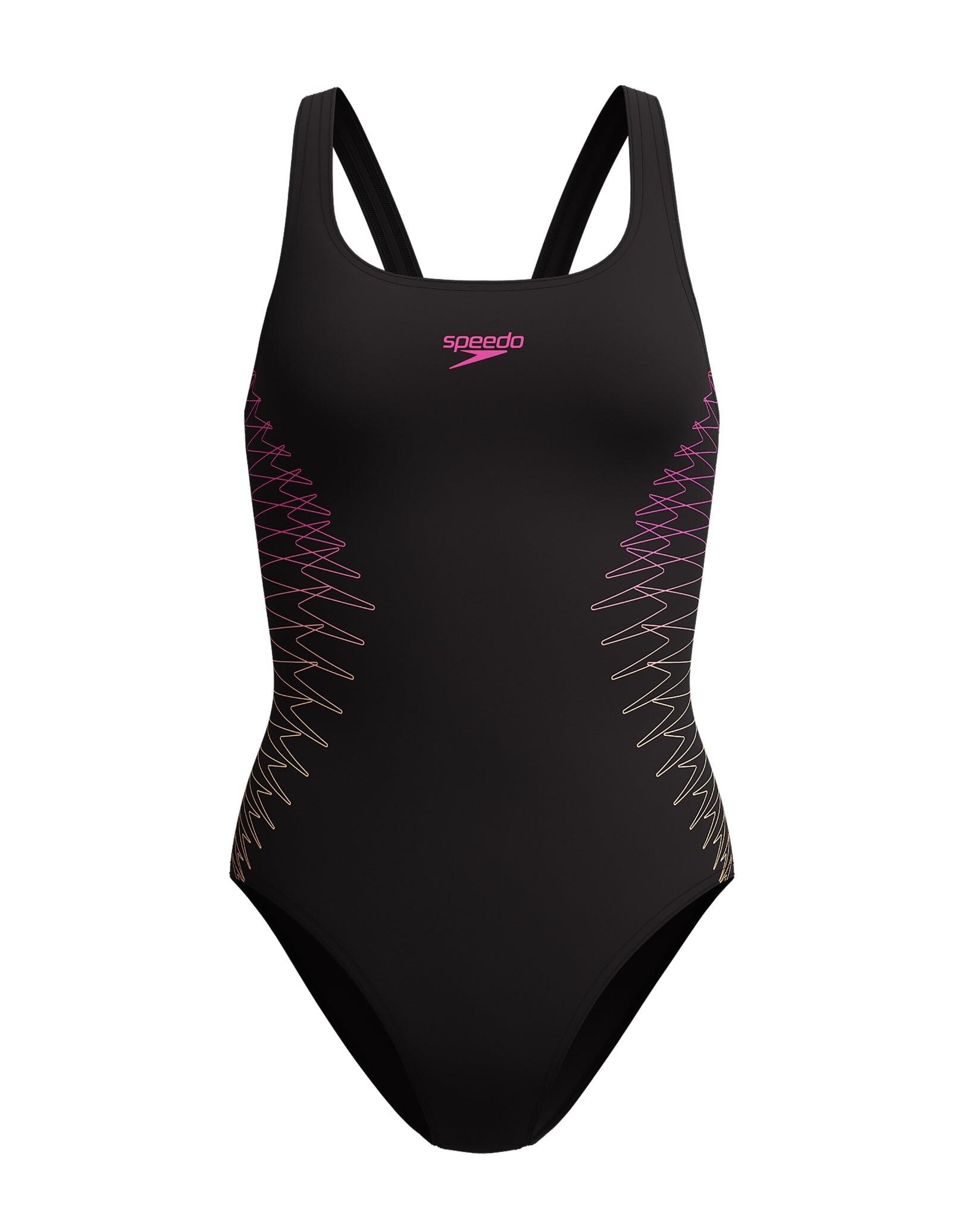Speedo Placement Muscleback Swimsuit - Black/Pink/Orange 1/5