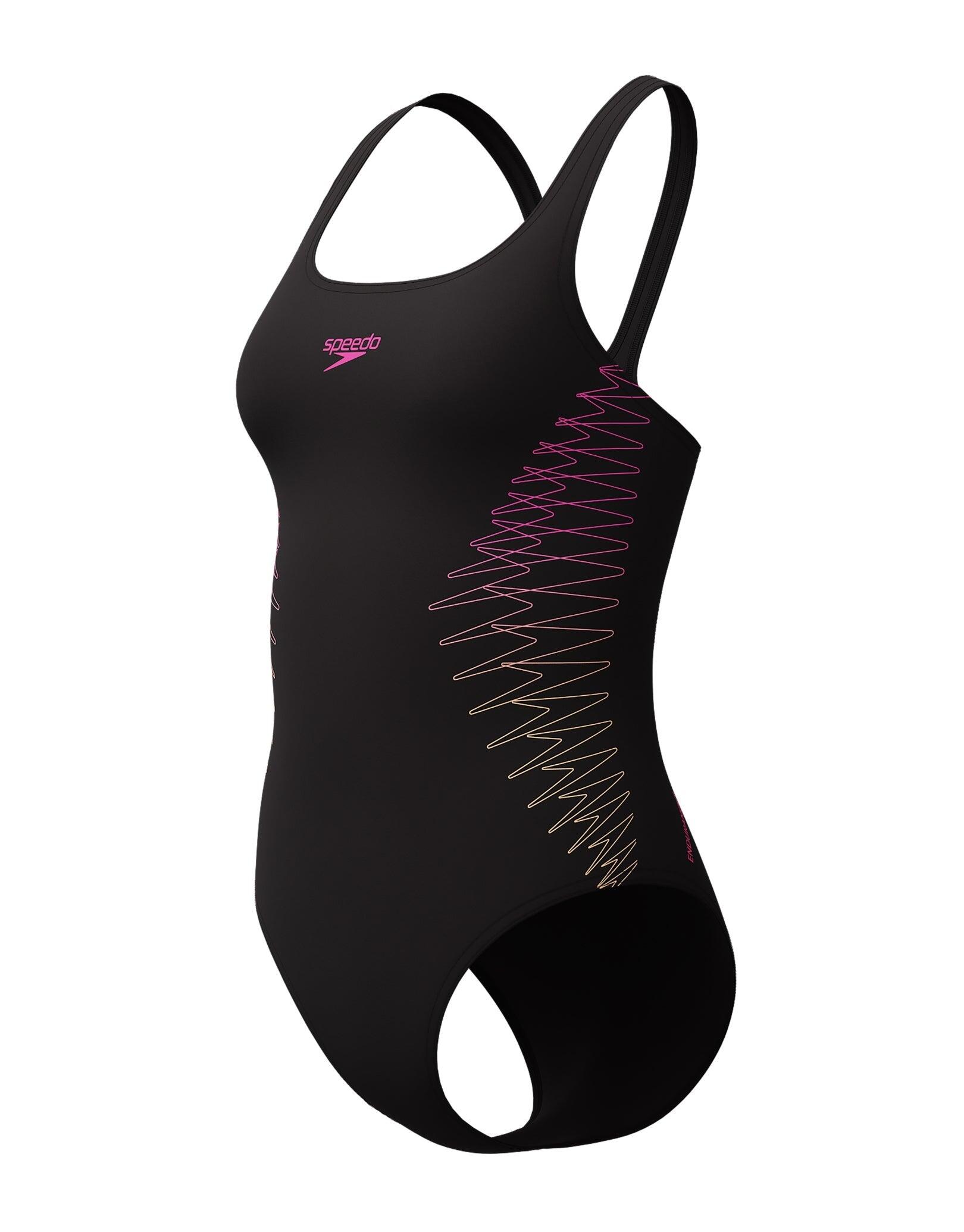 Speedo Placement Muscleback Swimsuit - Black/Pink/Orange 3/5