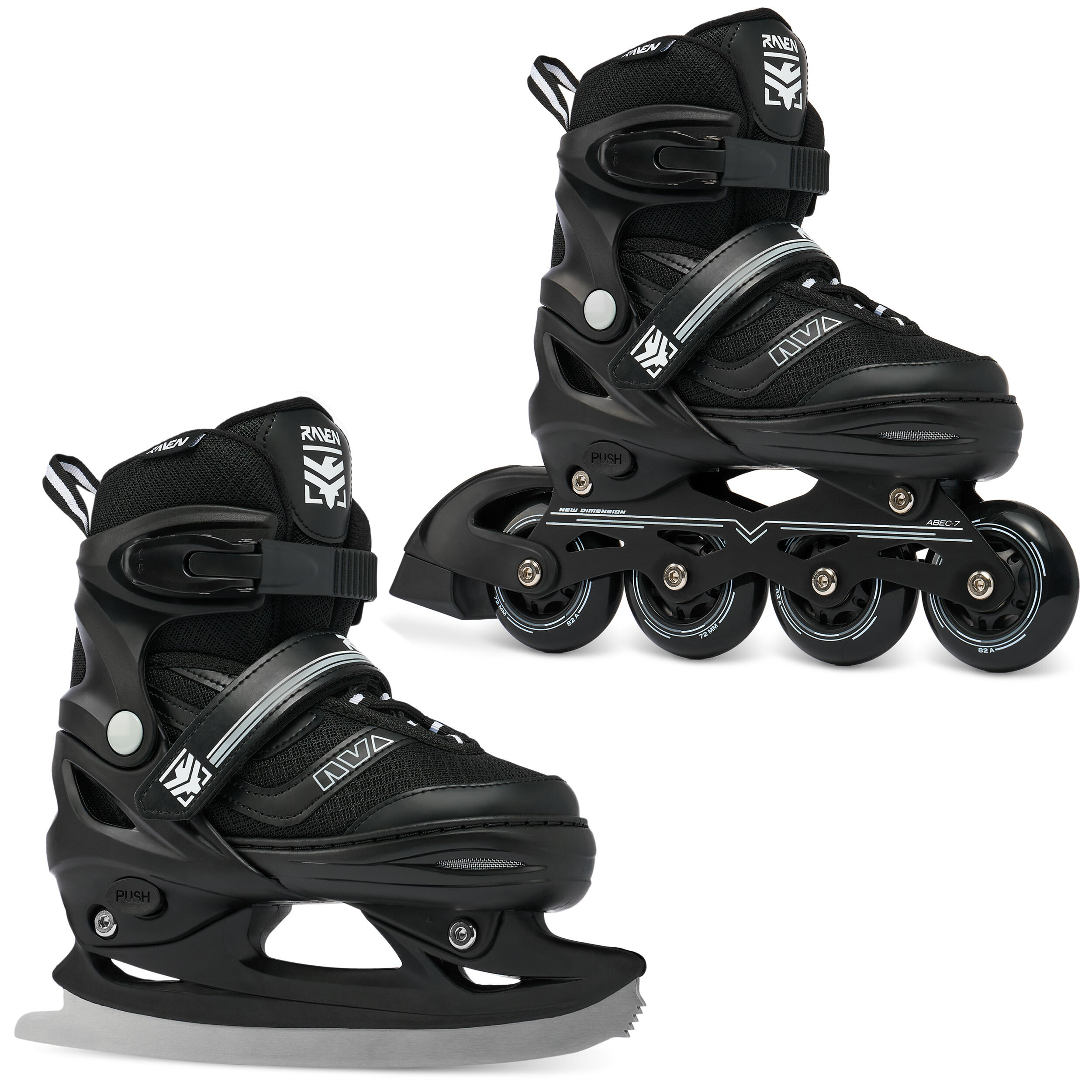 RAVEN Verstellbare Rollschuhe 2in1 Drill Schwarz