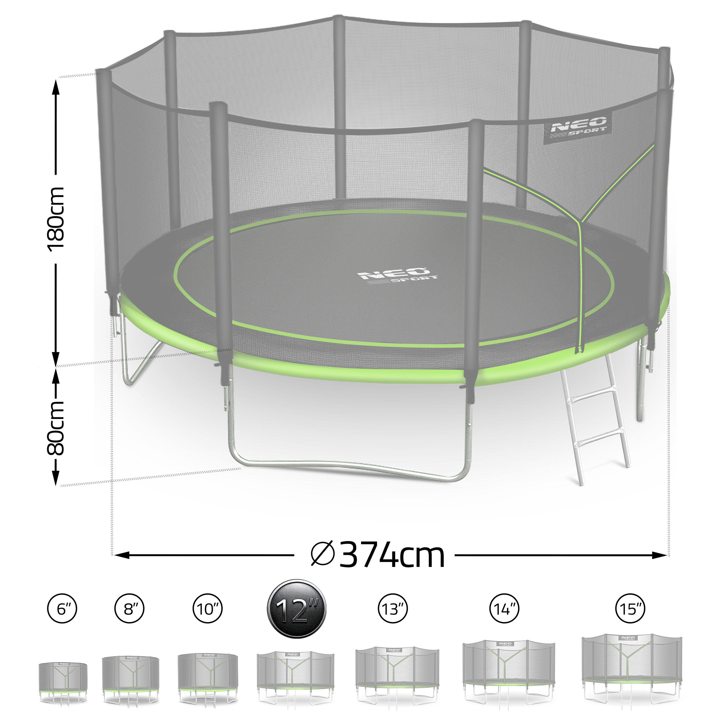 Trampolina ogrodowa z siatką zewnętrzną Neo-Sport 374cm 12ft 5/7