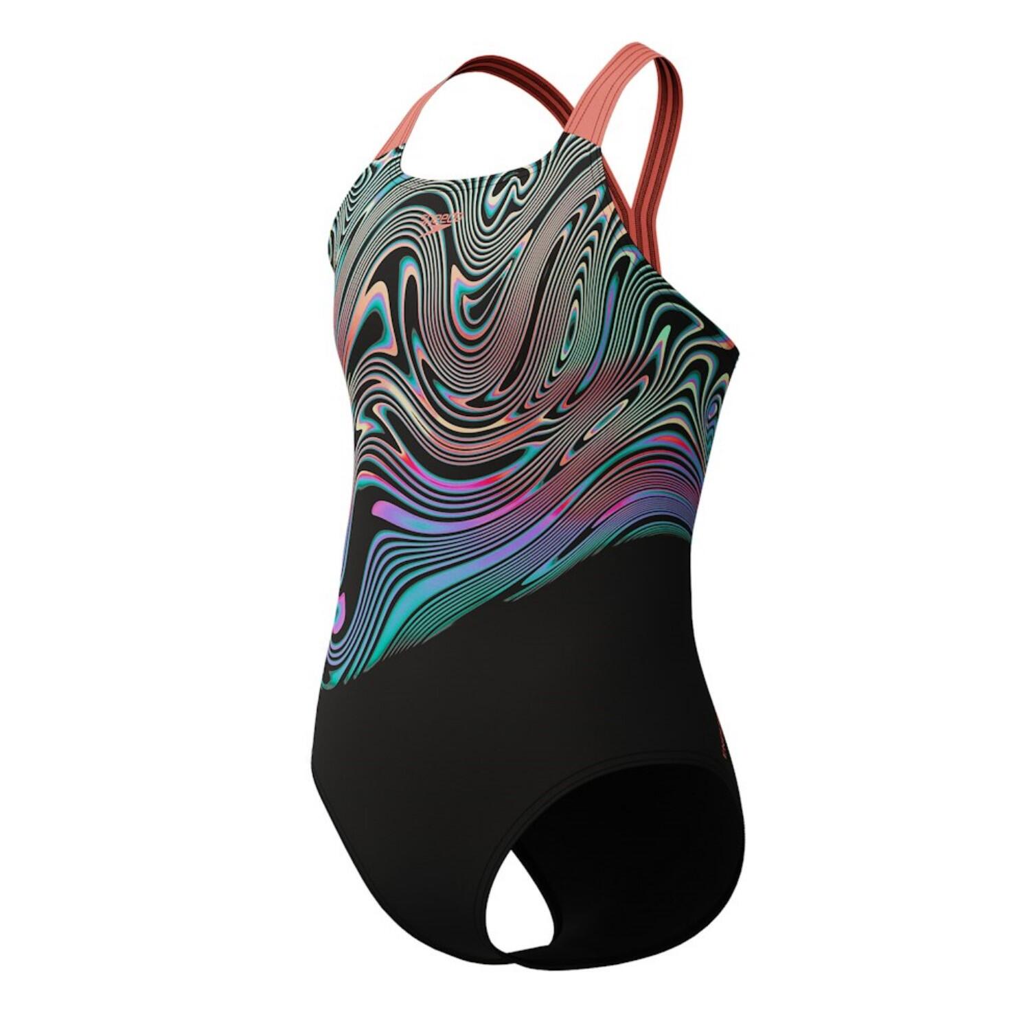 Speedo Meisjes Badpak Eco Endurance+ Print Placement Powerback Zwart/Rood 3/4
