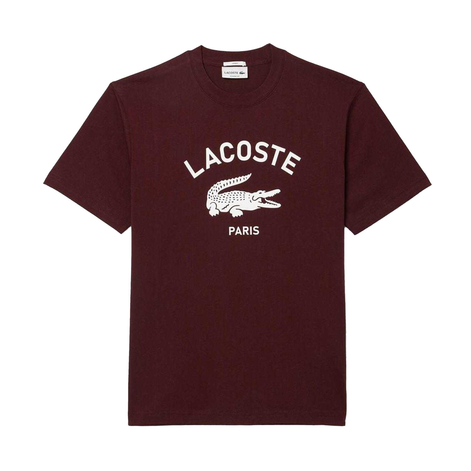 LACOSTE Unisex Adult Printed Signature Cotton TShirt (Maroon Red)