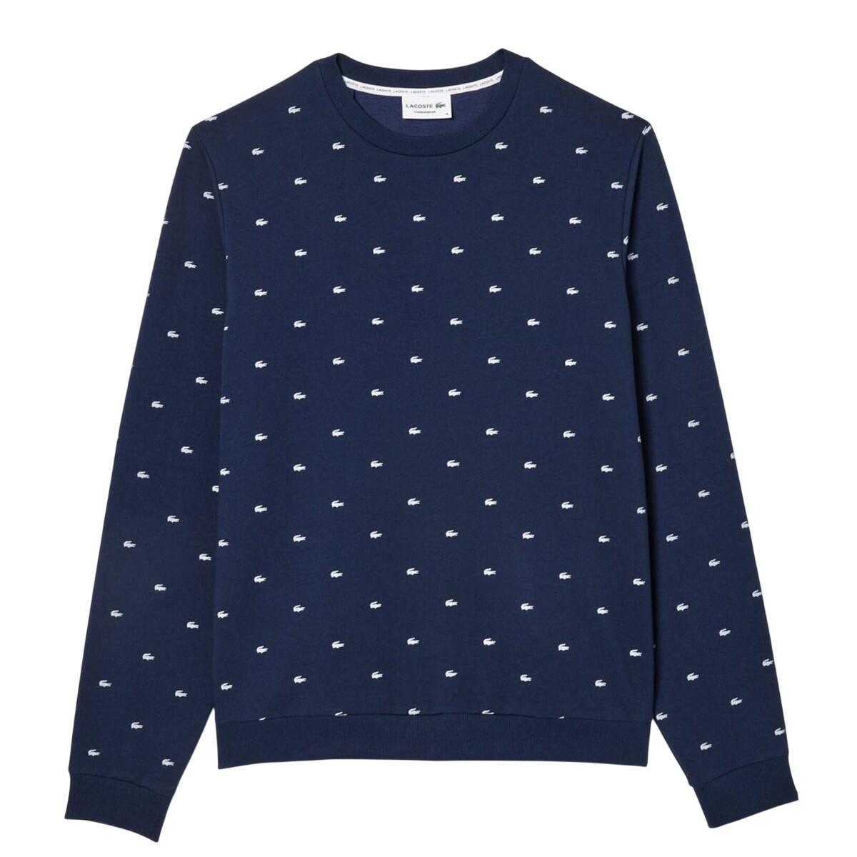 LACOSTE Felpa Lacoste uomo in pile blu navy con logo, vestibilità regular