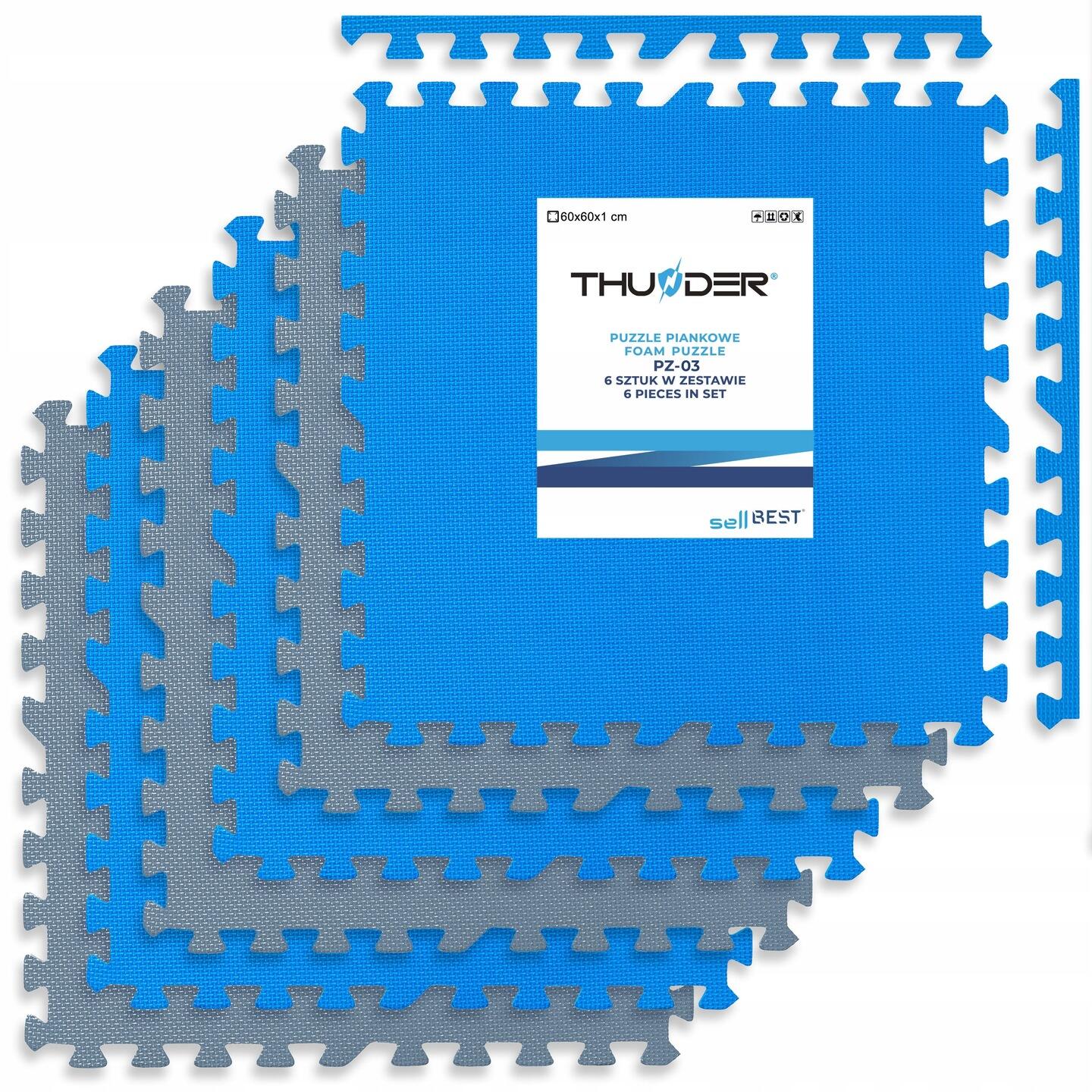 Thunder - Tapis Puzzle Pour Équipement D'Entraînement Thunder 6pièces 1cm Protection 60x60 - Tapis De Sol (mousse) - Bleu - Decathlon
