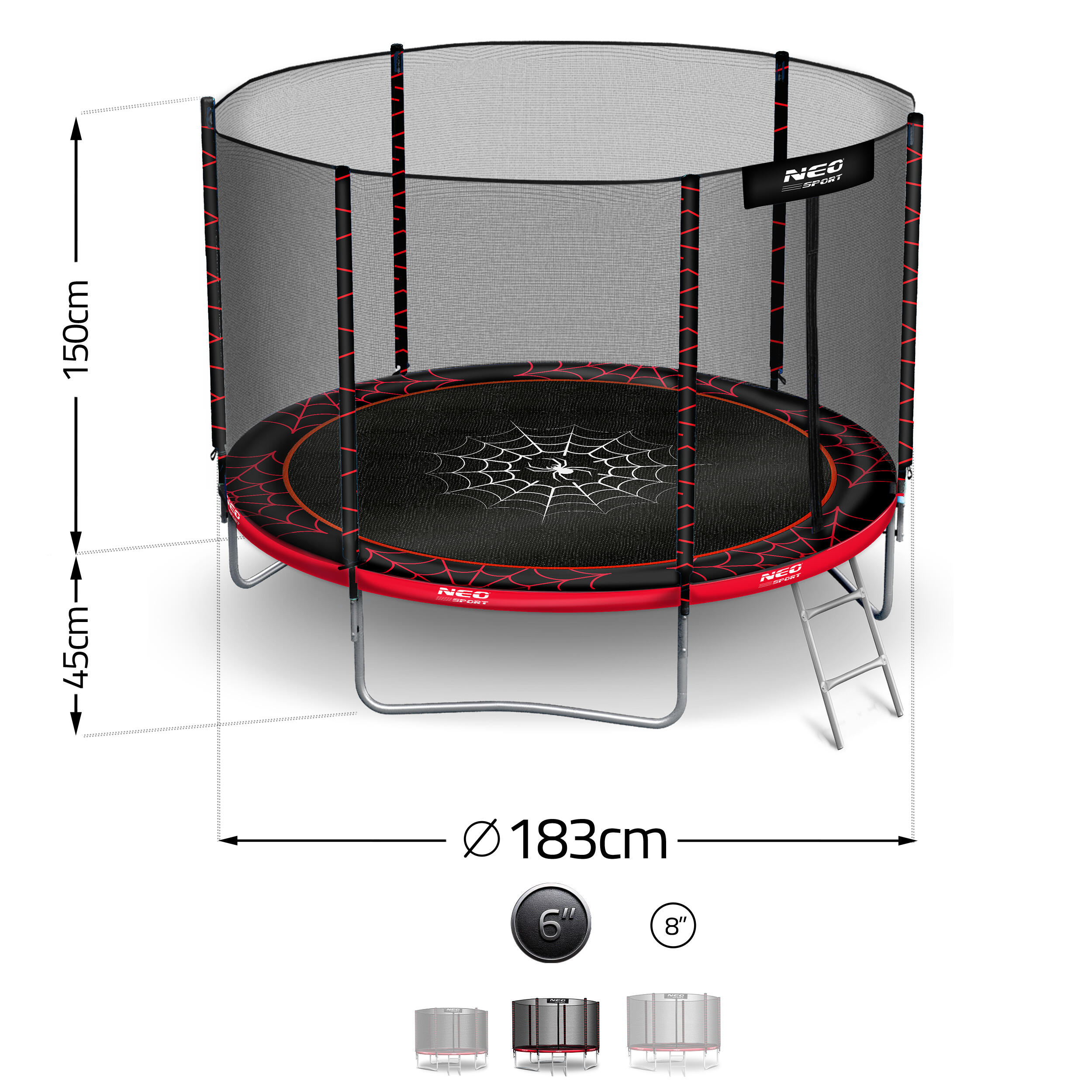 Trampolin Gartentrampolin Kindertrampolin Sicherheitsnetz Neo-Sport 183 cm 6FT 5/7