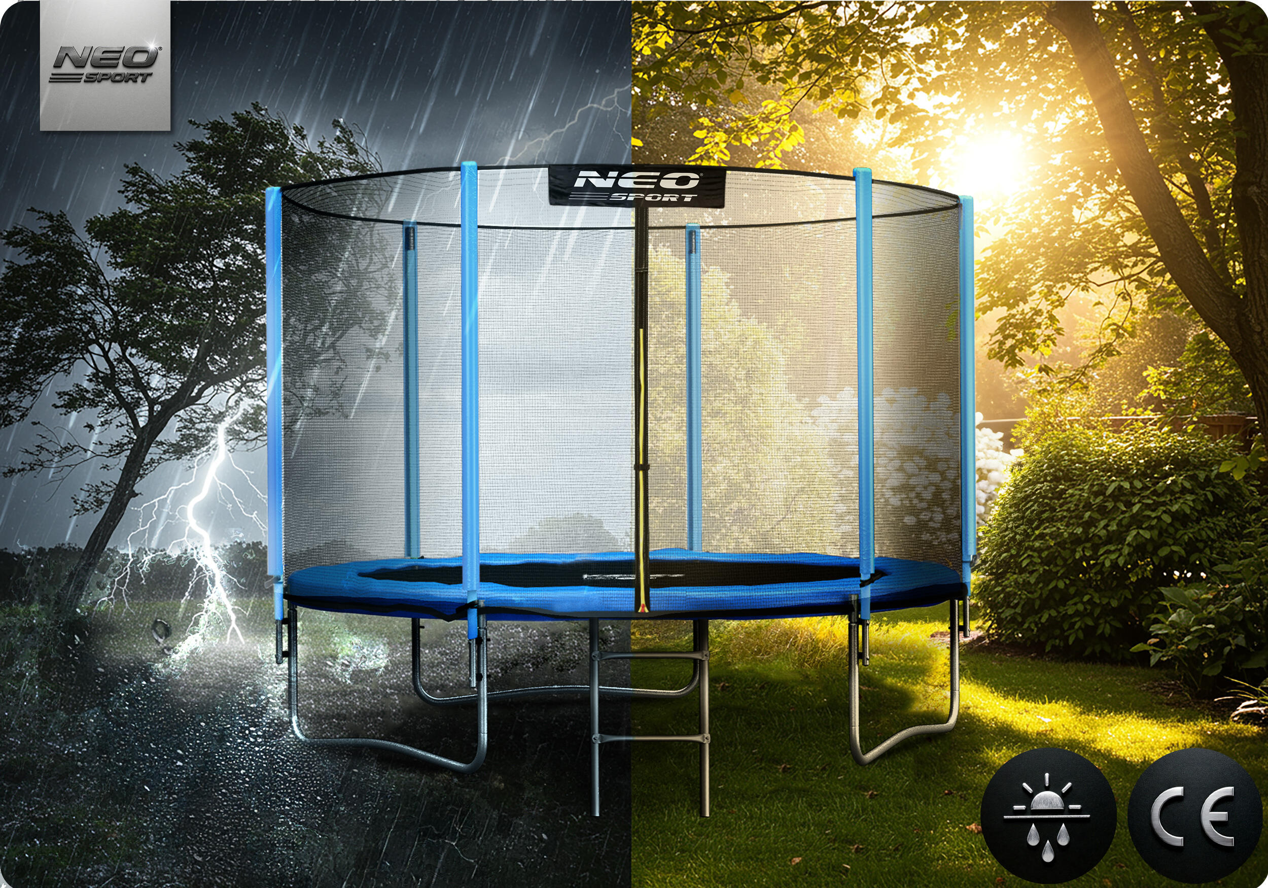 Cama elástica gimnasia niño con red y escalera Neo-Sport Ns-08z181 azul 7/7