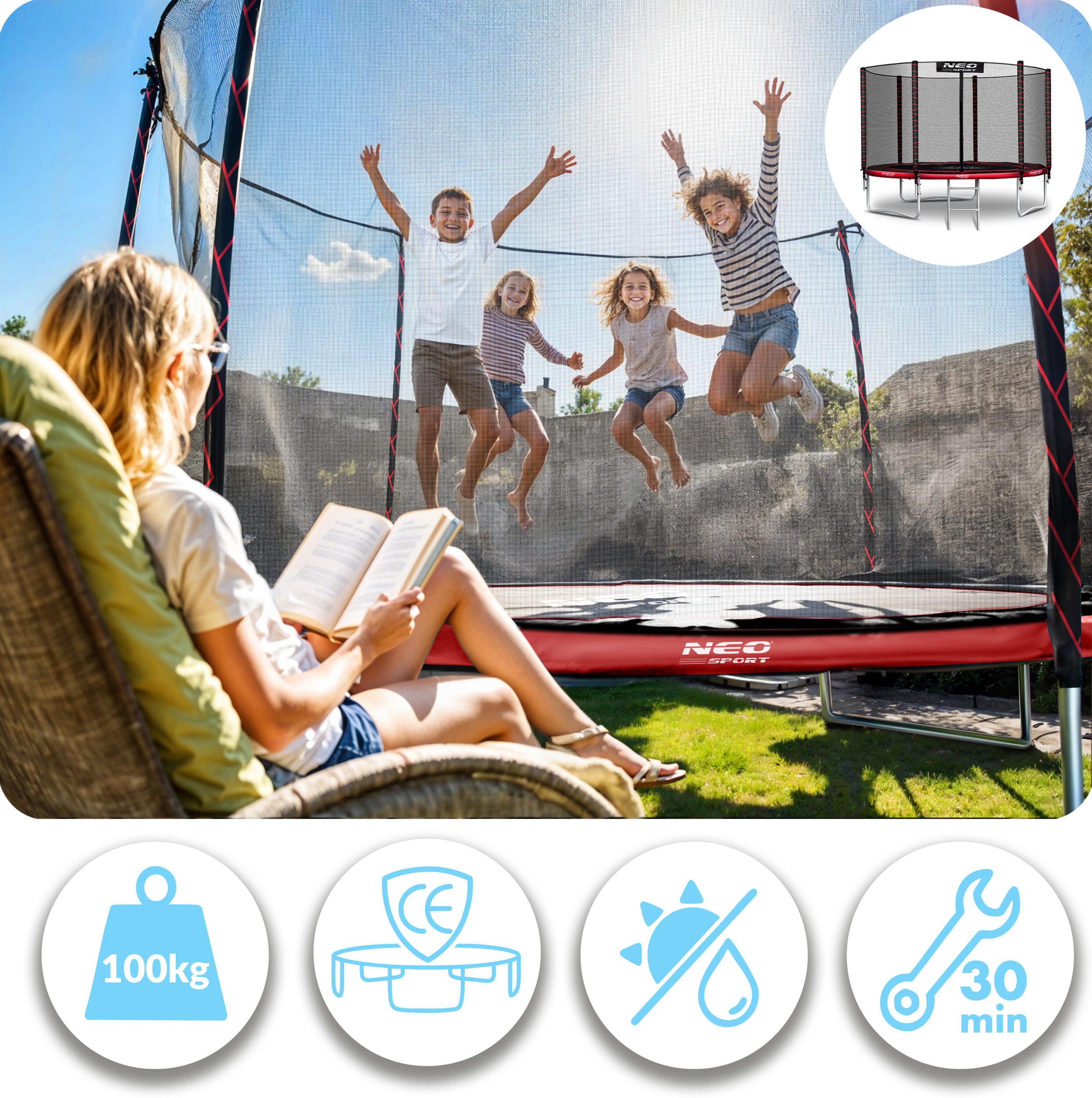 Trampolina ogrodowa z siatką zewnętrzną Neo-Sport 252cm 8ft 4/7