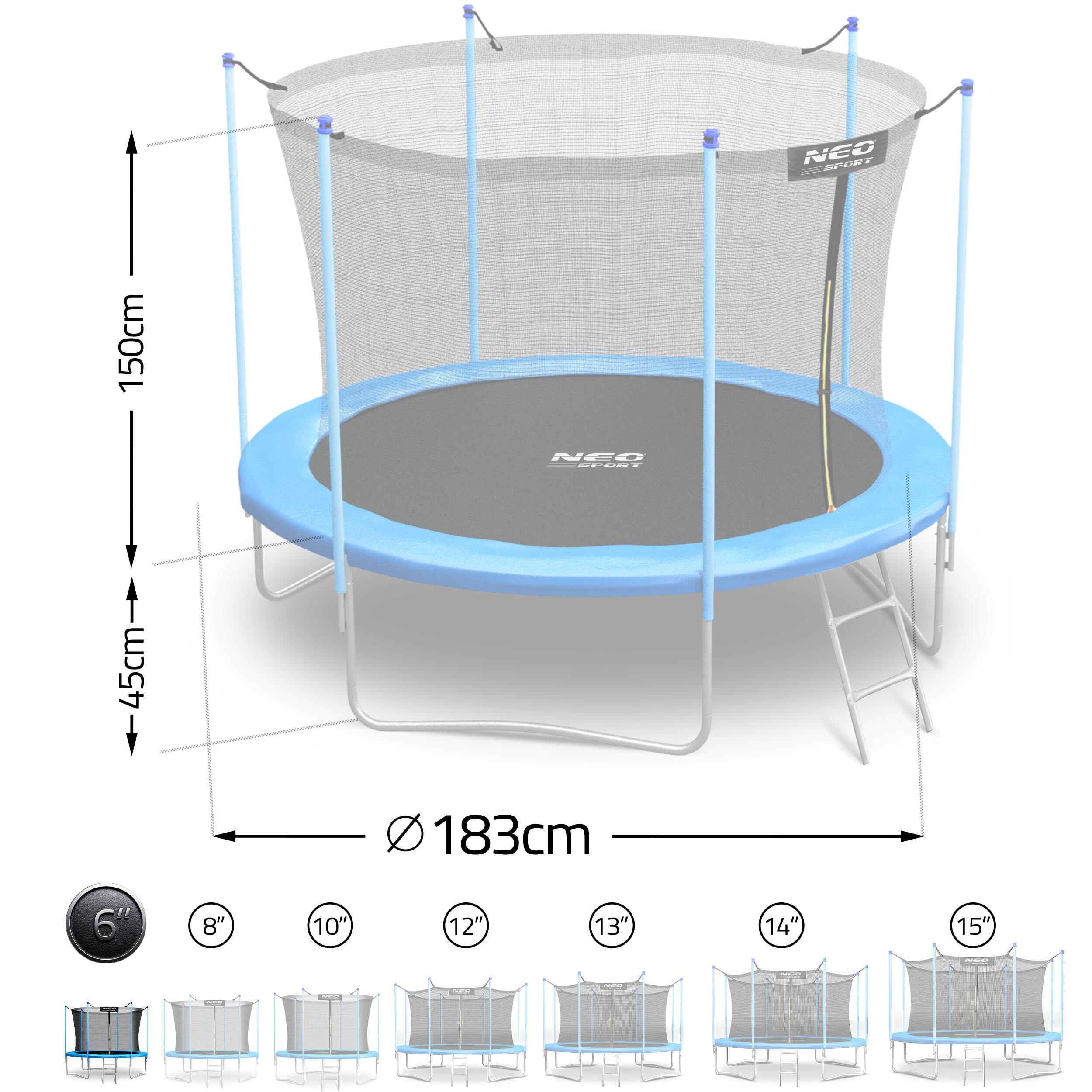 Trampolina ogrodowa Neo-Sport NS-06W181 6ft/183cm z siatką wewnętrzną 6/7