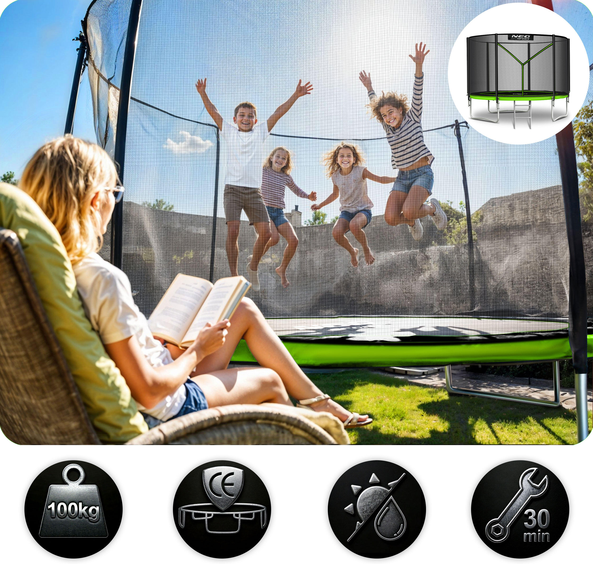 Trampolina ogrodowa z siatką zewnętrzną Neo-Sport 252cm 8ft 4/7