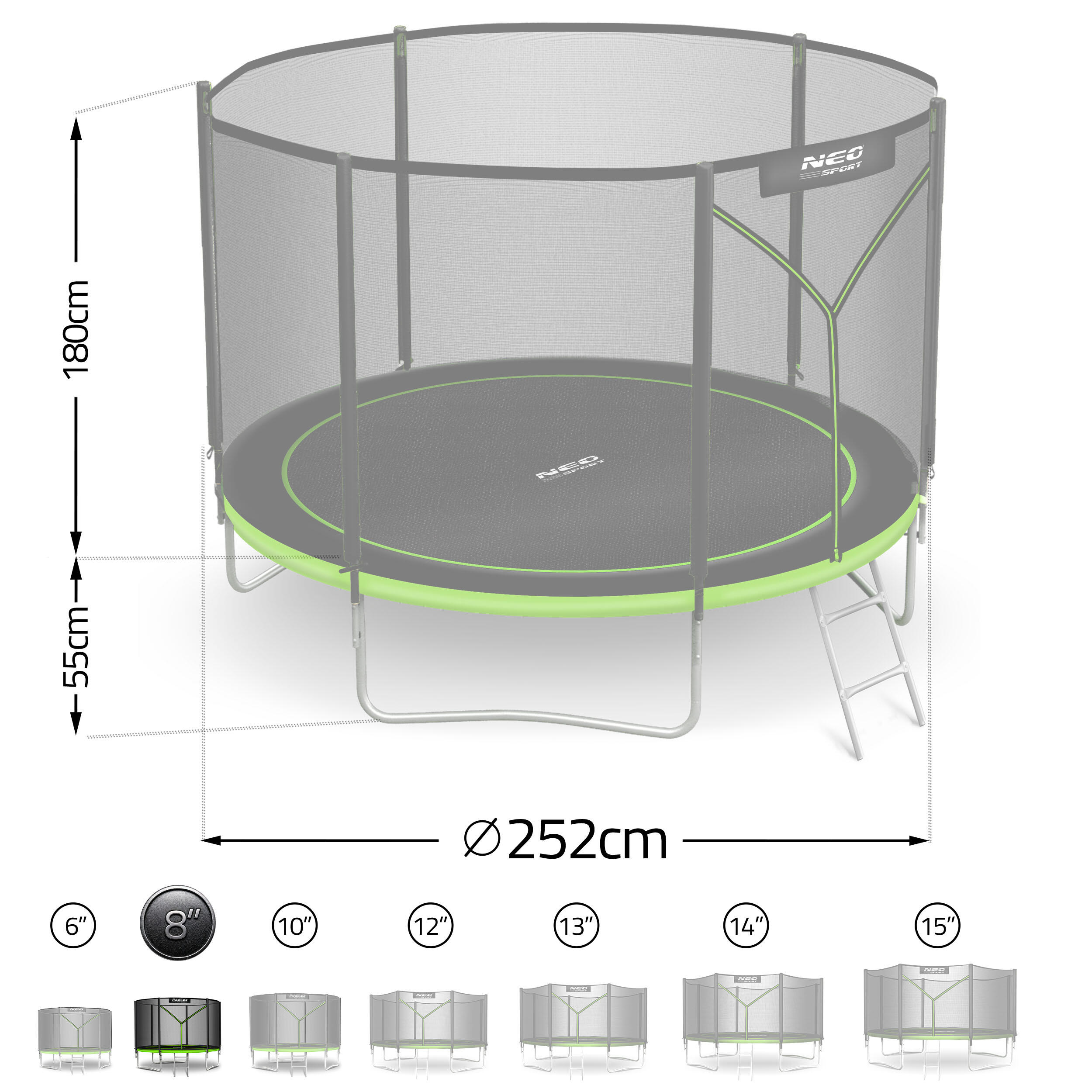 Trampolina ogrodowa z siatką zewnętrzną Neo-Sport 252cm 8ft 6/7