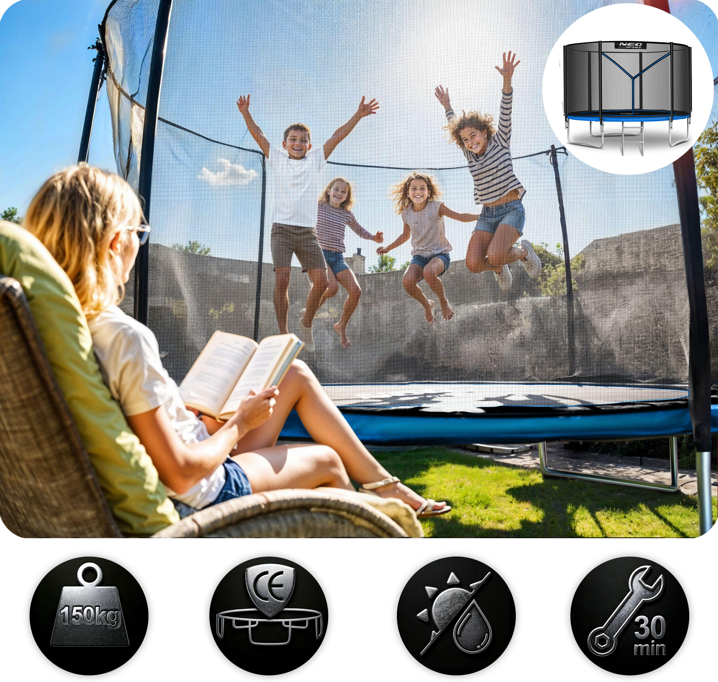 Trampolin Gartentrampolin Kindertrampolin Sicherheitsnetz Neo-Sport 312 cm 10FT 4/7