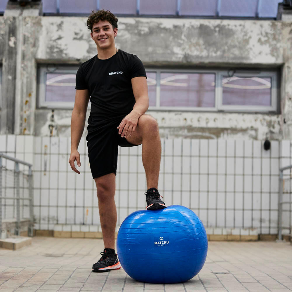 Gym ball / Swiss Ball 75 cm blue- fitness/yoga - anti-éclatement - avec pompe 6/7