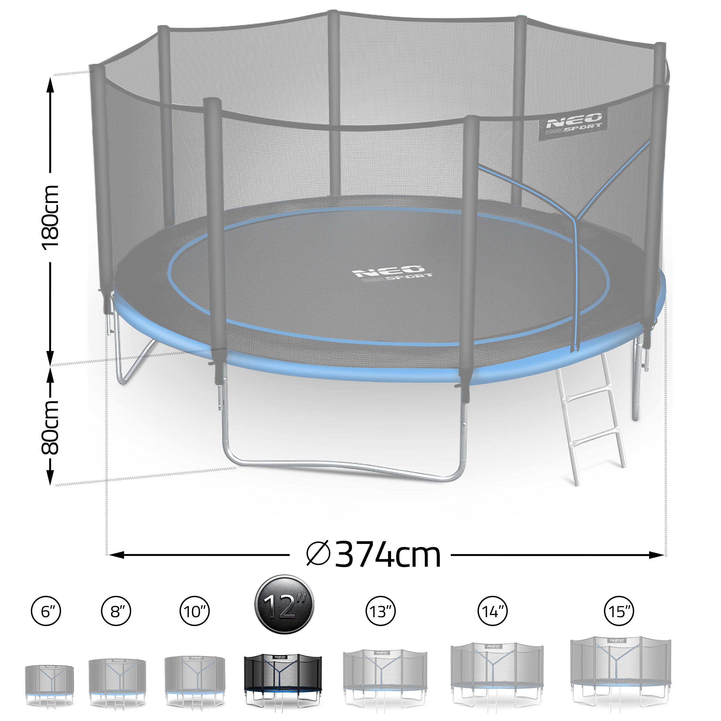 Trampolina ogrodowa z siatką zewnętrzną Neo-Sport 374cm 12ft 5/7