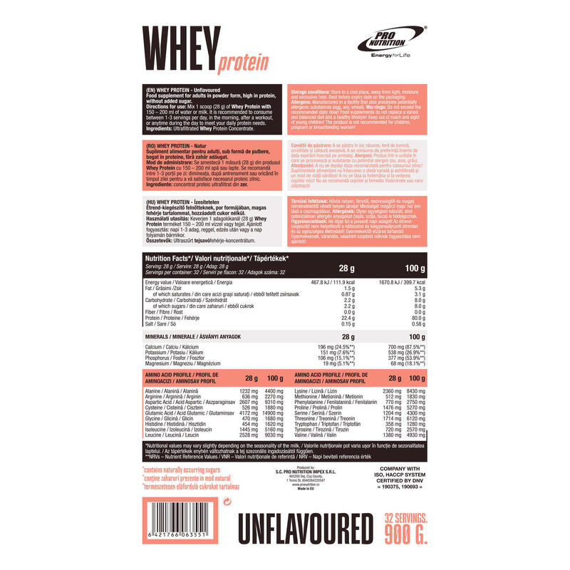 Concentrat proteic din zer, Whey Protein, Natur, 900g