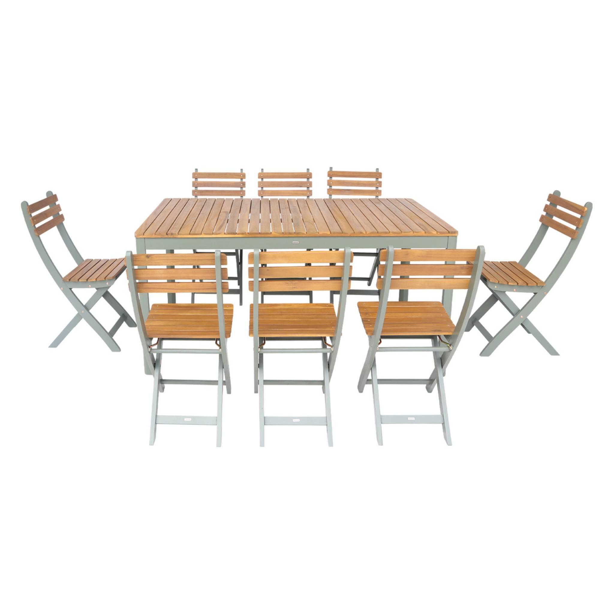 Mesa de jardim de acácia com cantos arredondados, 8 cadeiras, Verde caqui 3/5