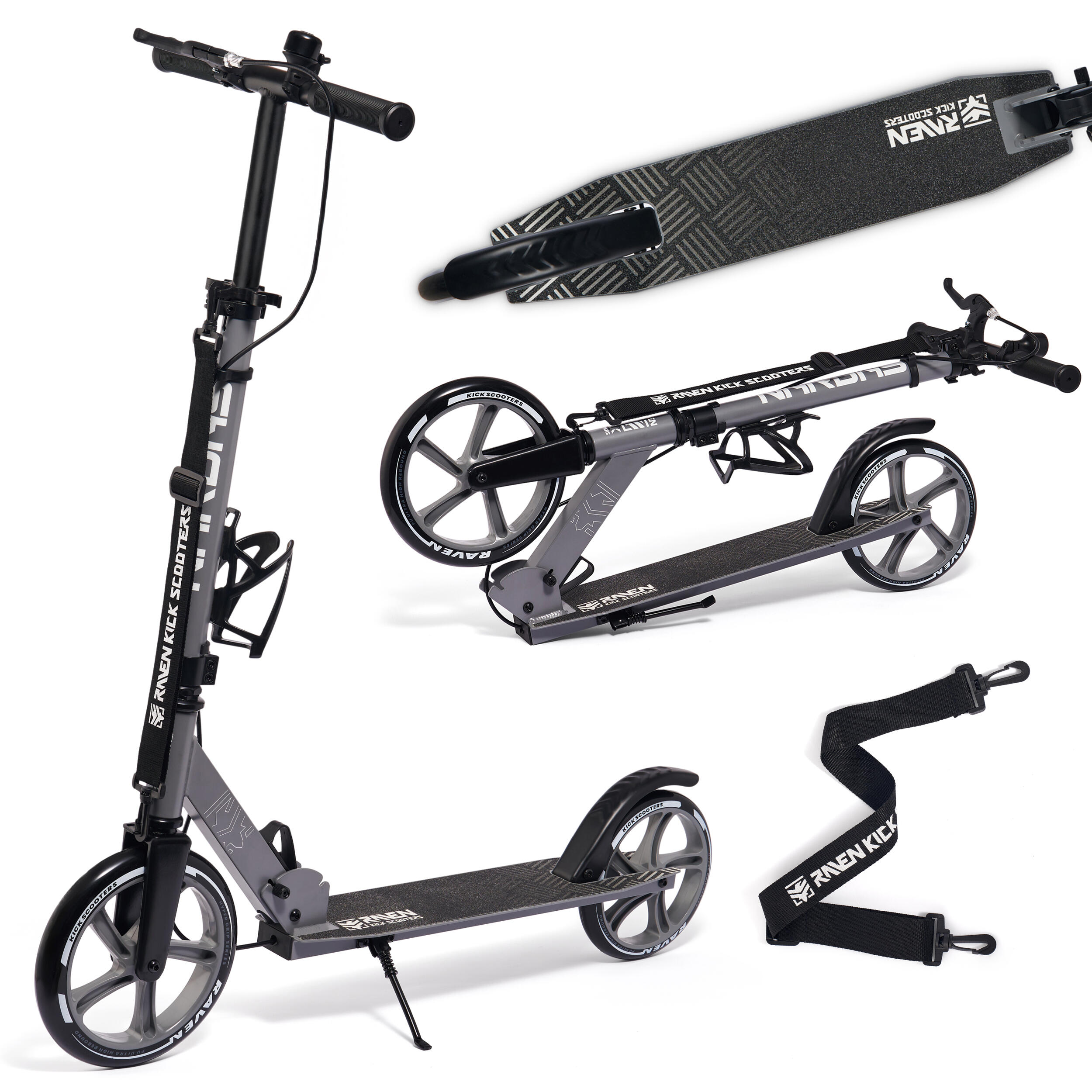 Raven - Trottinette Pliante Nardas 230/200mm Avec Frein, Sonnette Et Porte-bouteille - Trottinette - Gris - Taille Unique - Decathlon