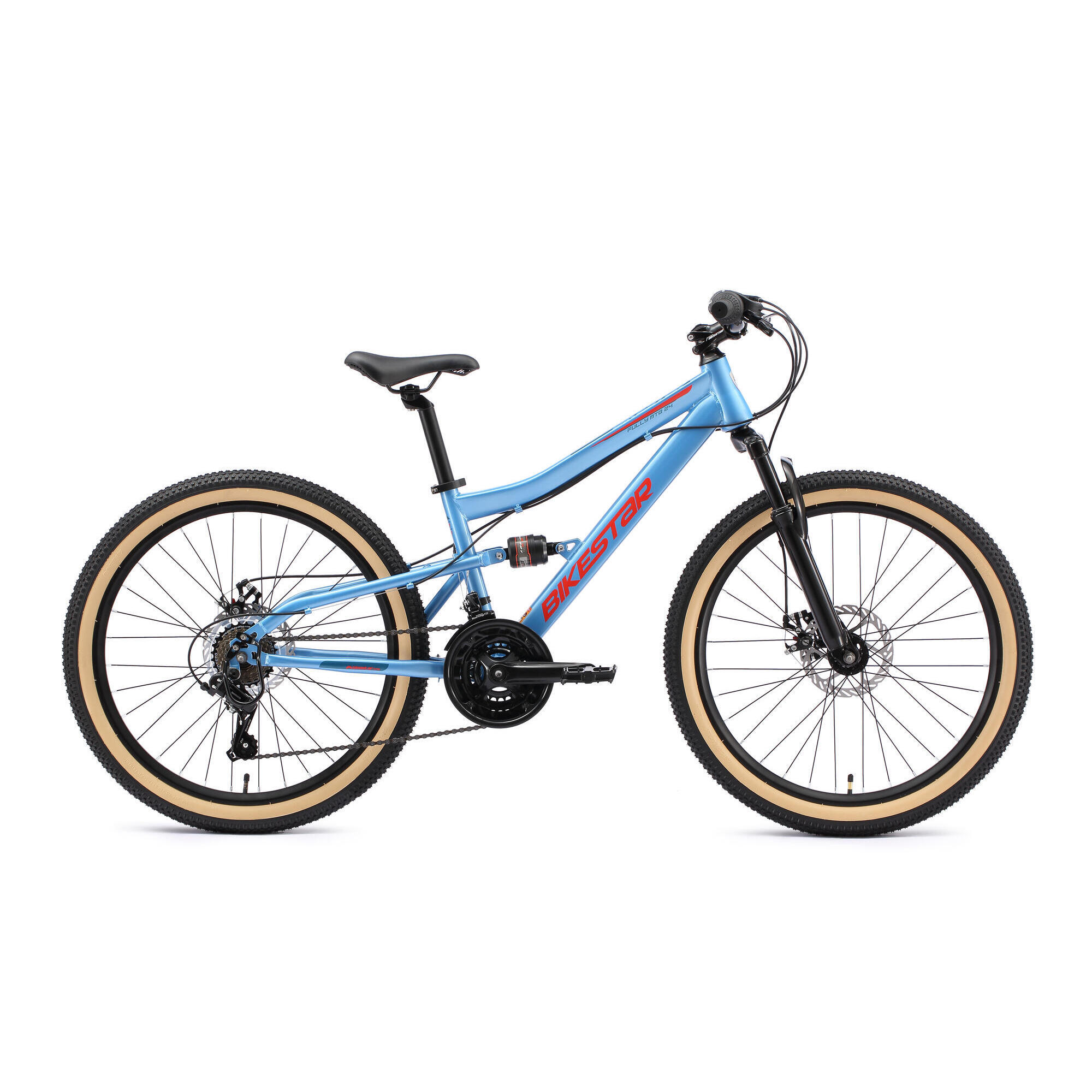 Bikestar - Vtt 24" Vélo Enfant 9 Ans, Tout Suspendu, 21 Vitesses, Frein À Disque - Vélo Enfant - Bleu - 33 Cm - Decathlon