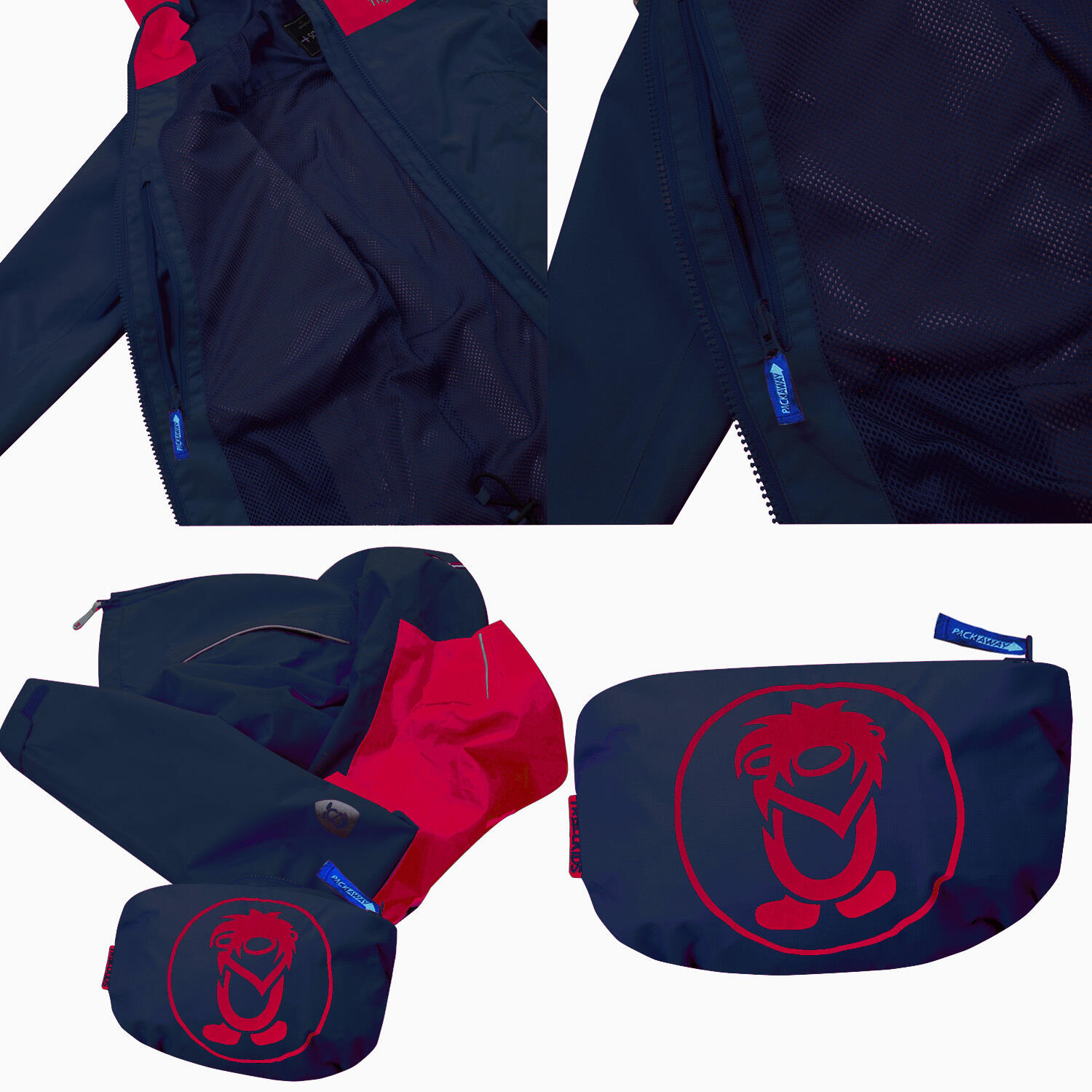 Veste de pluie pour enfants Bergen imperméable rouge clair / bleu 3/4