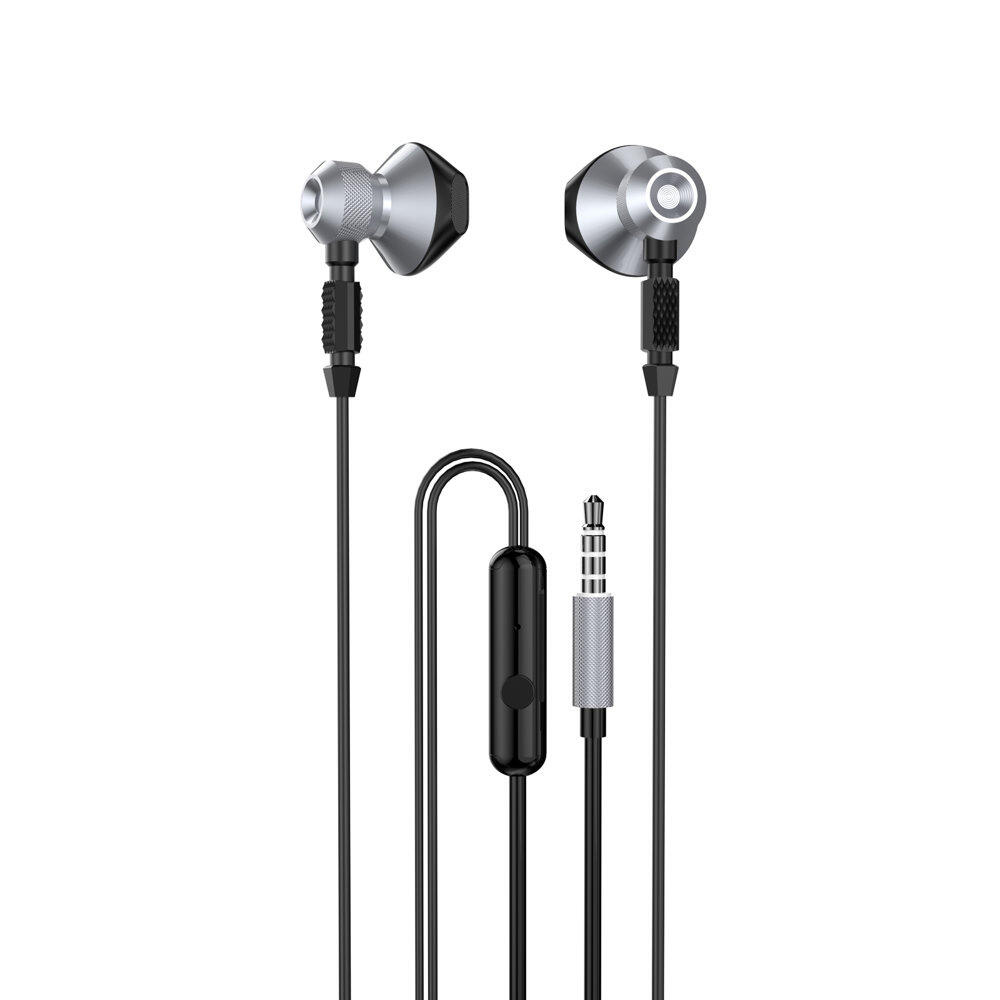 Słuchawki przewodowe douszne 3,5 mm mini jack metalowe szare